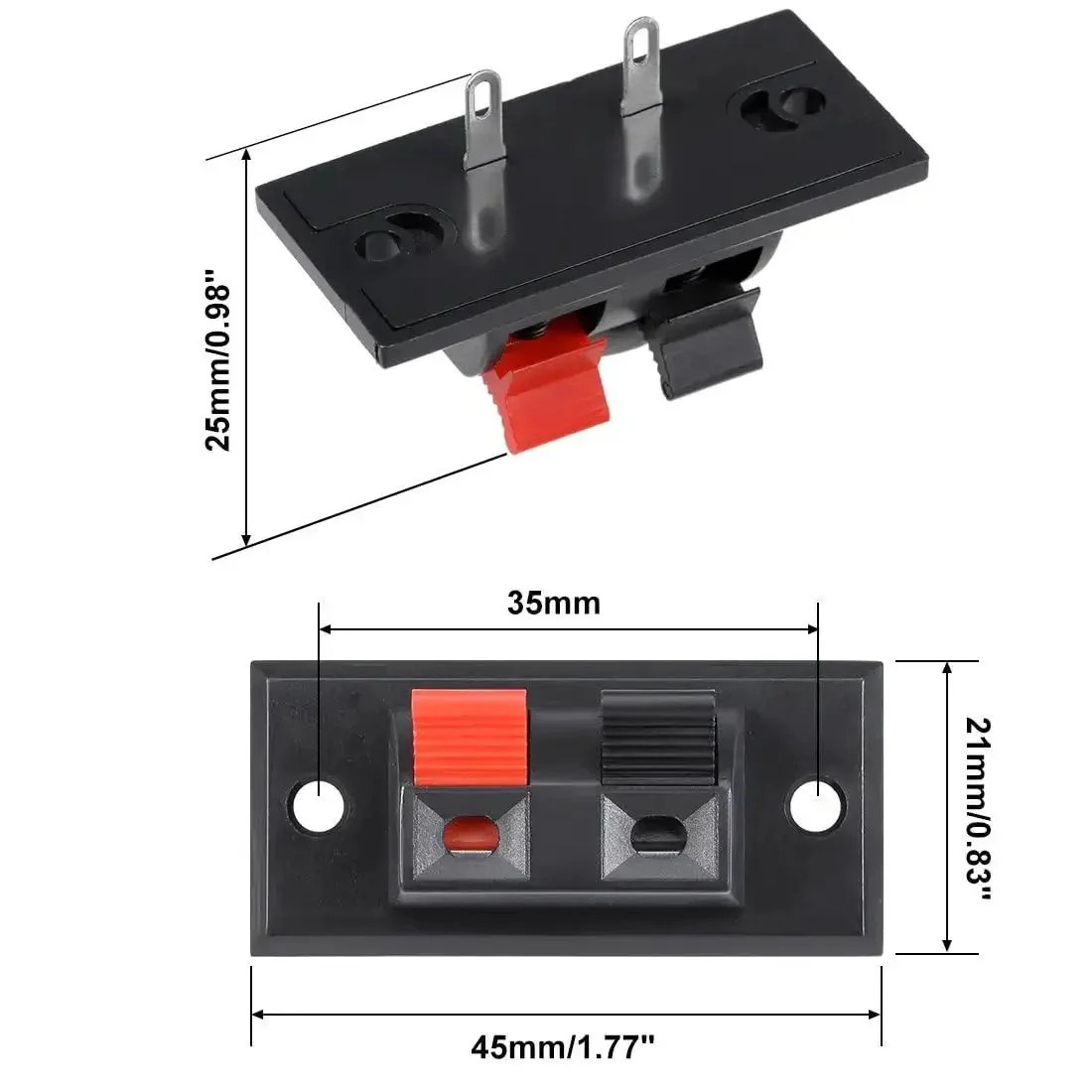 Two Pack 2 Way Speaker Spring Connectors Plug And Play Terminal Clips For Quick Speaker Wiring, 2 Pins And 2 Positions, Spring Load Clip, Red Black Polarity Coding, 45mm Length By 21mm Width Terminal Block - Image 5