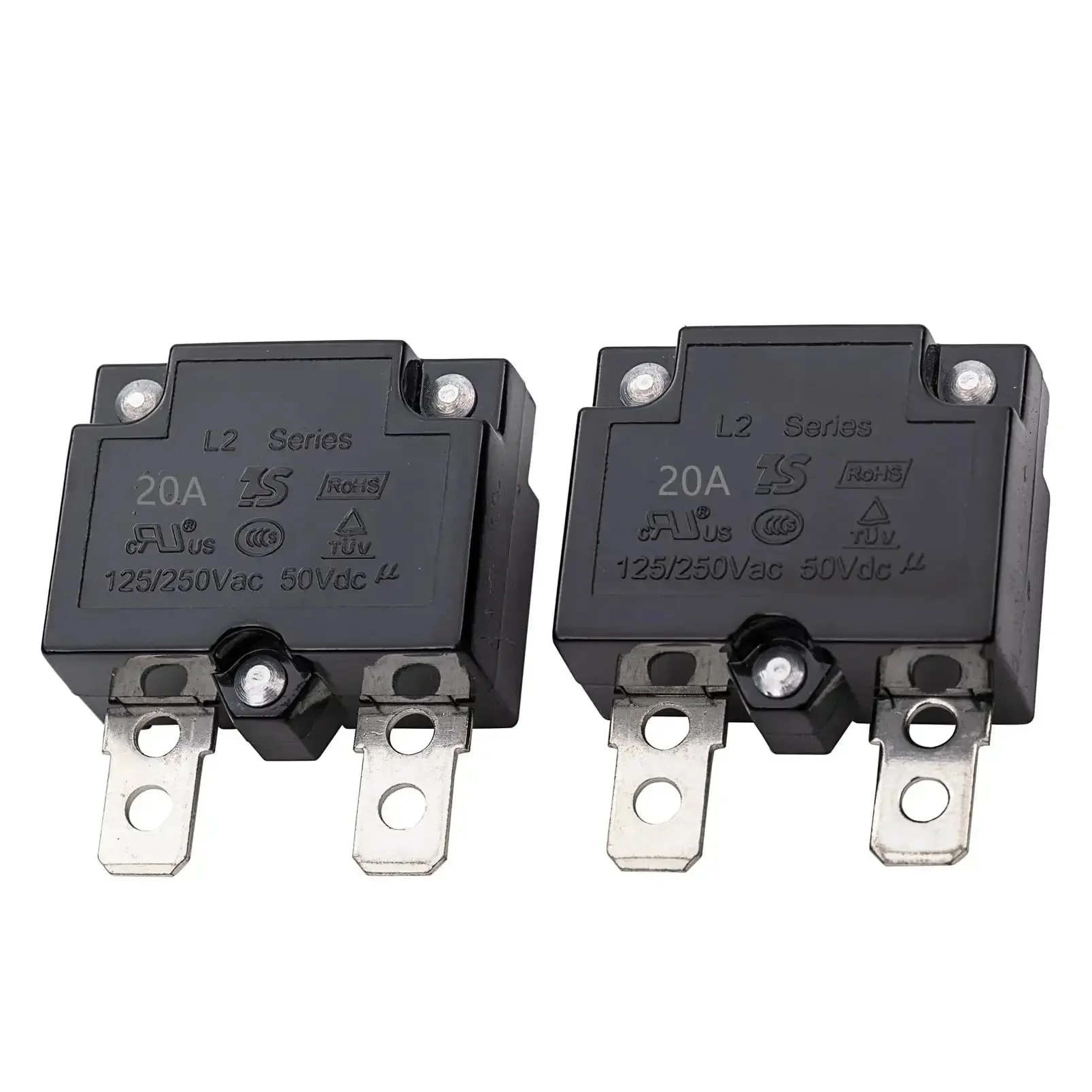 Two Pack 20A 125 To 250V AC And 50V DC Auto Reset Relay Circuit Breaker Thermo Switch Overload Protector For Kids Ride On Toys Cars Dual Drive Compatibility Kid Friendly Easy Install And Safe Electrical Protection