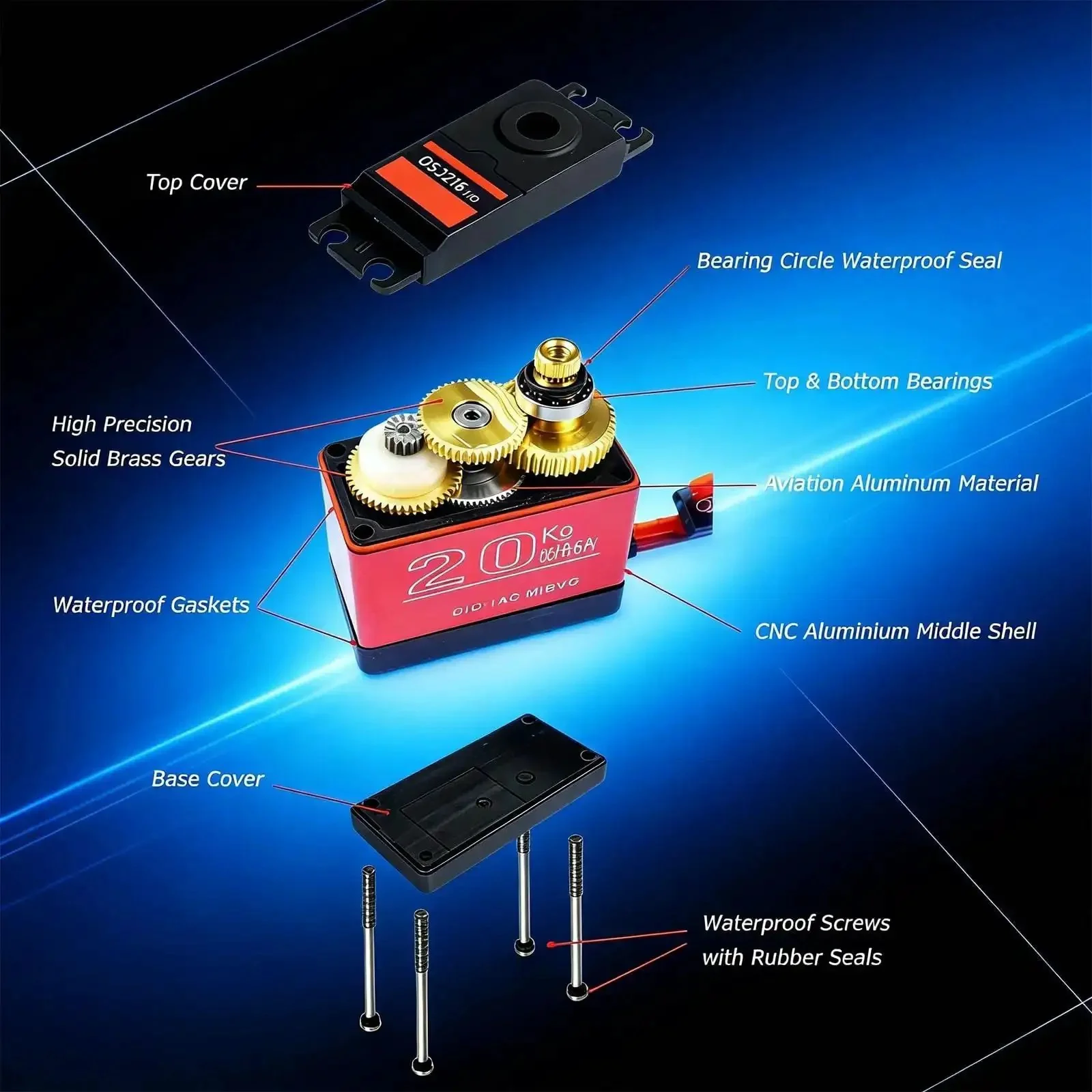 Two Pack 20Kg Digital Servo Motor Beefy Torque Full Metal Gear Waterproof for RC Model DIY DS3218MG 270 Degree Control Angle with Precision Potentiometer and Low Noise Performance for Hobby Projects - Image 5