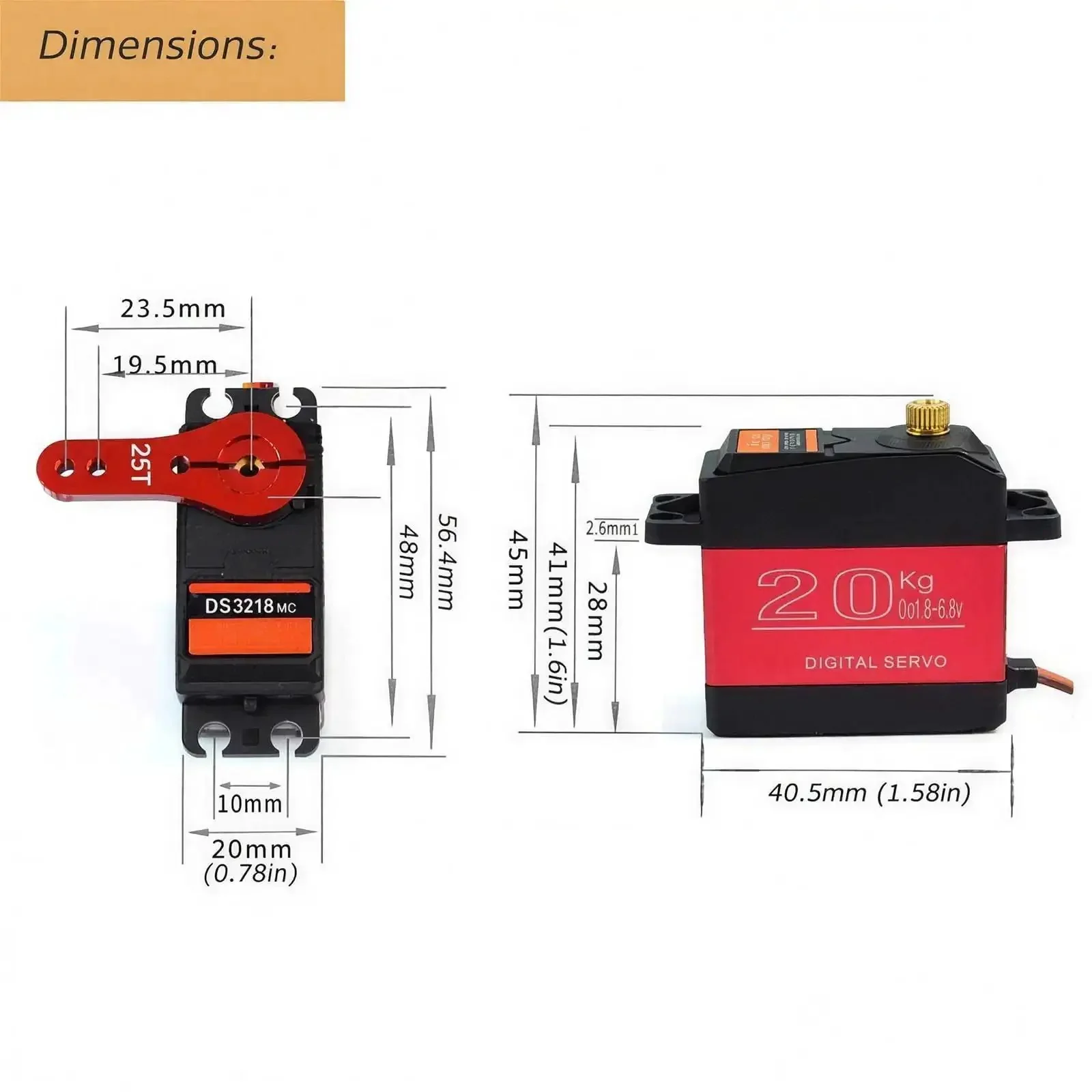 Two Pack 20Kg Digital Servo Motor Beefy Torque Full Metal Gear Waterproof for RC Model DIY DS3218MG 270 Degree Control Angle with Precision Potentiometer and Low Noise Performance for Hobby Projects - Image 6