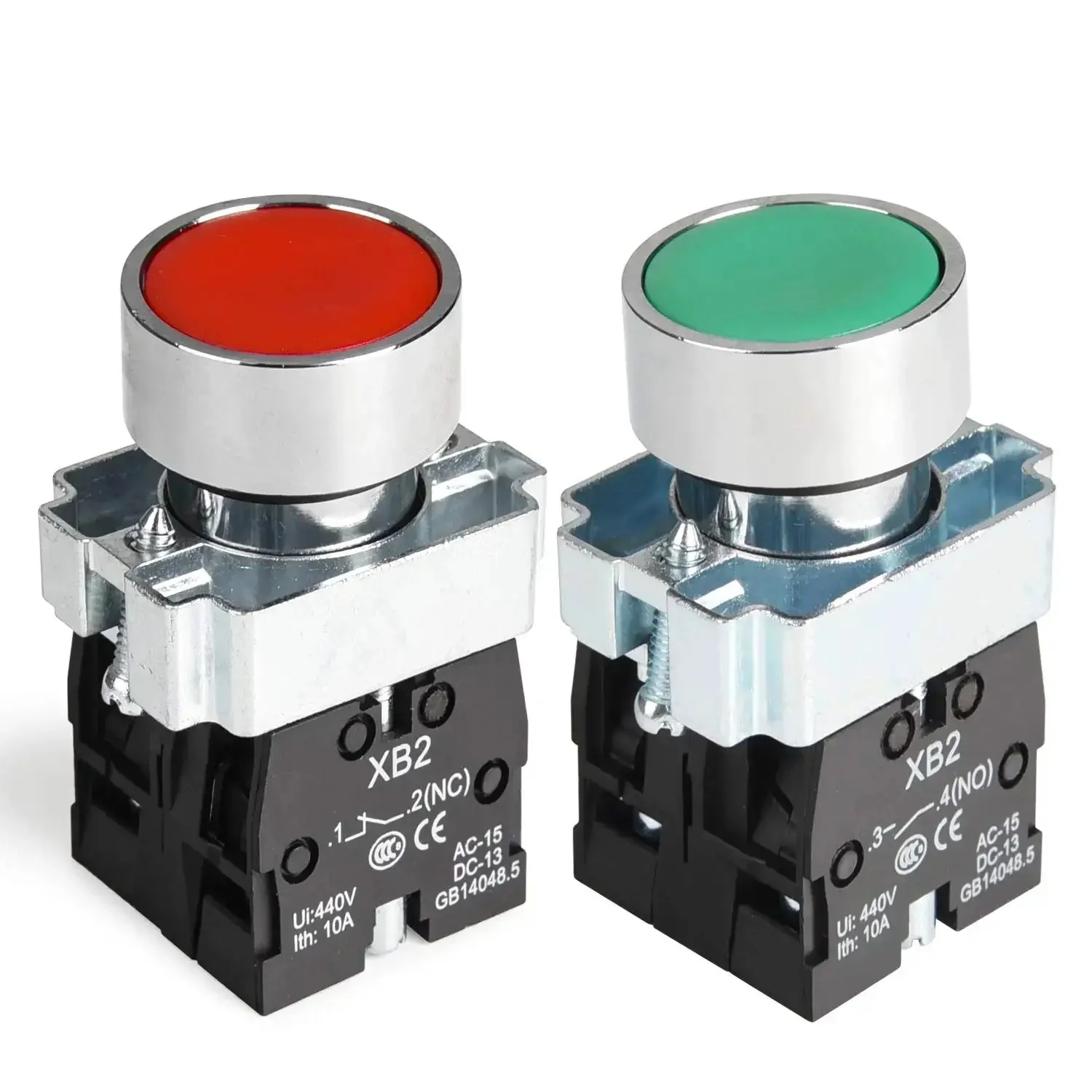 Two Pack 22mm Momentary Push Button Switch Red And Green 1NO 1NC Metal Head XB2-11BN-G&R SPST 660V 10A Nylon Body Momentary Operation For Control Panels And Machinery
