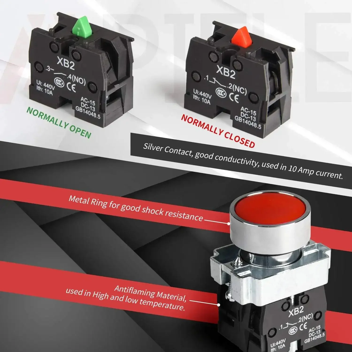 Two Pack 22mm Momentary Push Button Switch Red And Green 1NO 1NC Metal Head XB2-11BN-G&R SPST 660V 10A Nylon Body Momentary Operation For Control Panels And Machinery - Image 4