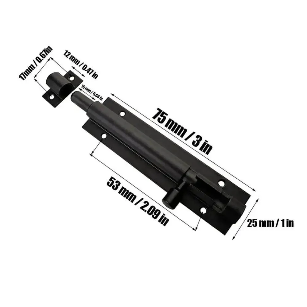 Two Pack 3 Inch Barrel Bolt Lock Heavy Duty Slide Latch For Doors Black Aluminum Alloy Security Lock Tough As Nails Built To Last Durable Rust Resistant Door Latch Weatherproof Surface Finish Easy Mounting Indoor Outdoor Use - Image 4