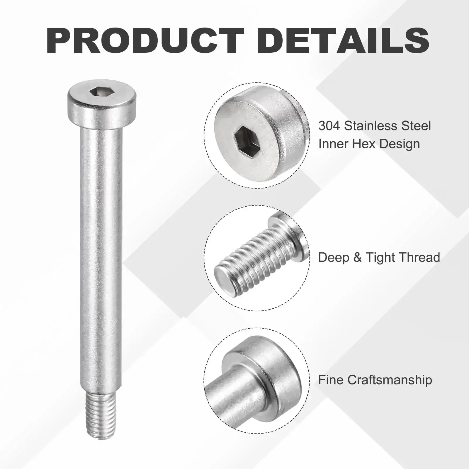 Two Pack 304 Stainless Steel Hex Socket Shoulder Bolts, 8mm Shoulder Diameter, 60mm Shoulder Length, M6x1 Thread, for Injection Molding Machinery, Hydraulic Equipment, Textile, Auto, Construction, Marine, and Industrial Use - Image 5