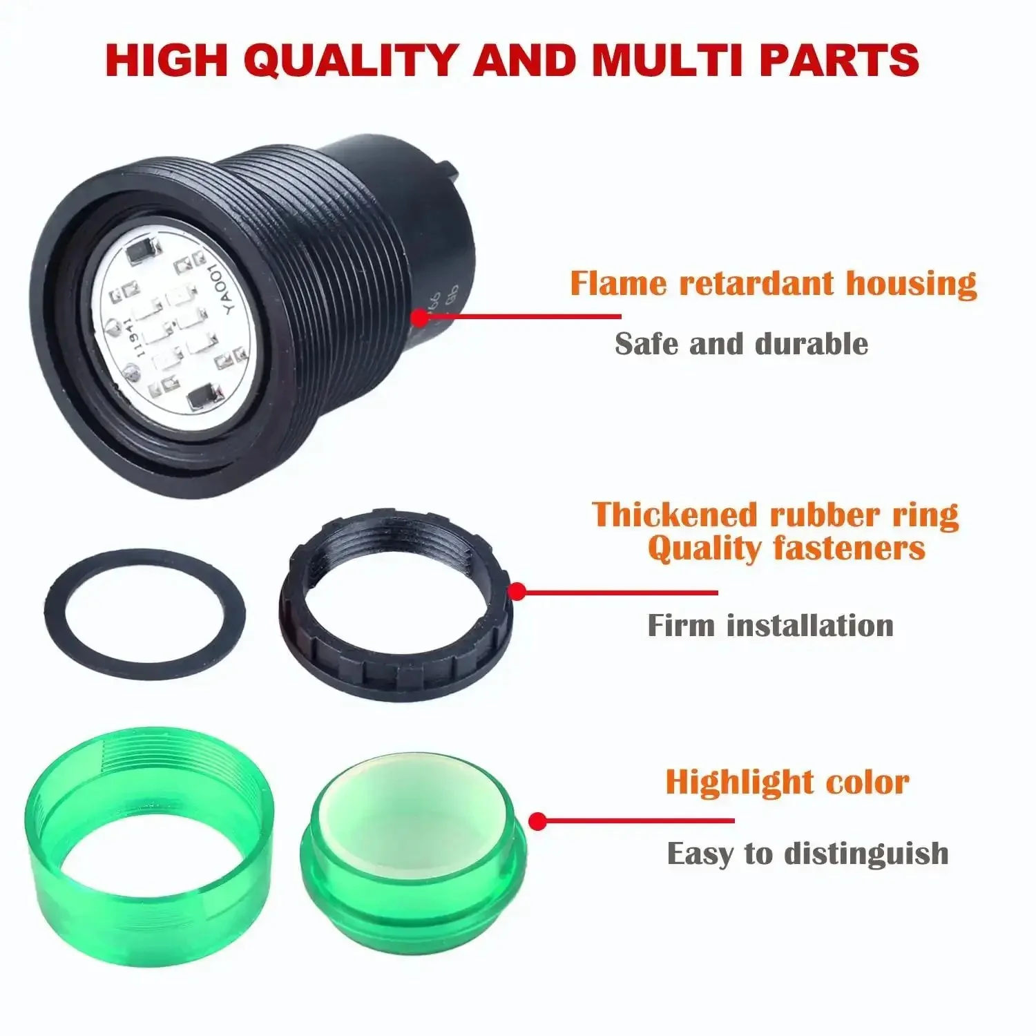 Two Pack 30mm Anti-Vandal and Anti-Corrosion Power Indicator Light for Panels, 110V-380V AC, 20mA, 1.18 Inch Mount Hole, Green High-Visibility Panel Light with Rugged Flame-Retardant Housing - Image 6