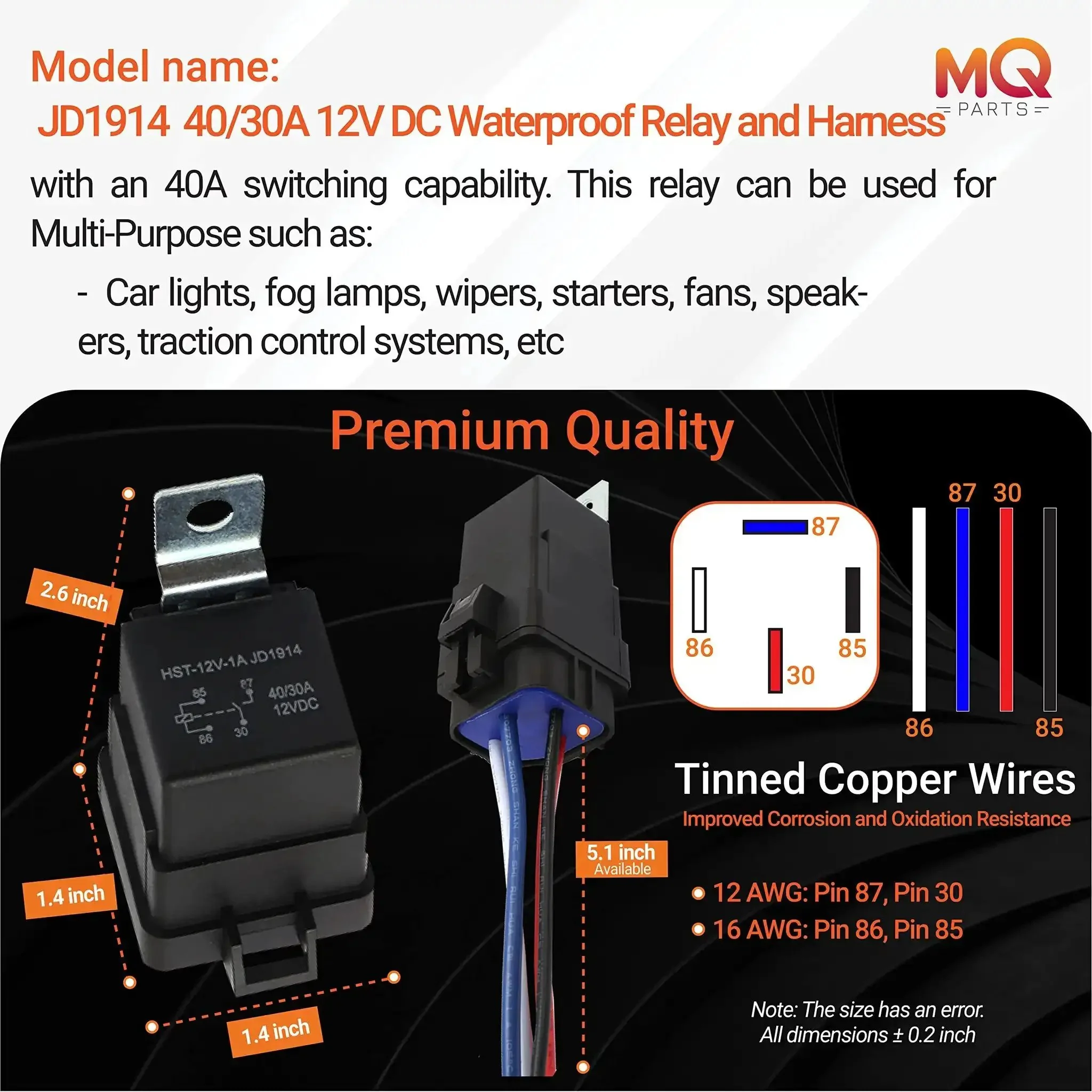 Two Pack 4 Pin 40 30 Amp 12V DC Waterproof Relay Kit With Heavy Duty 12 AWG Tinned Copper Wires And Premium SPDT Automotive Relay Harness For Beefed Up Rugged Car Wiring - Image 5
