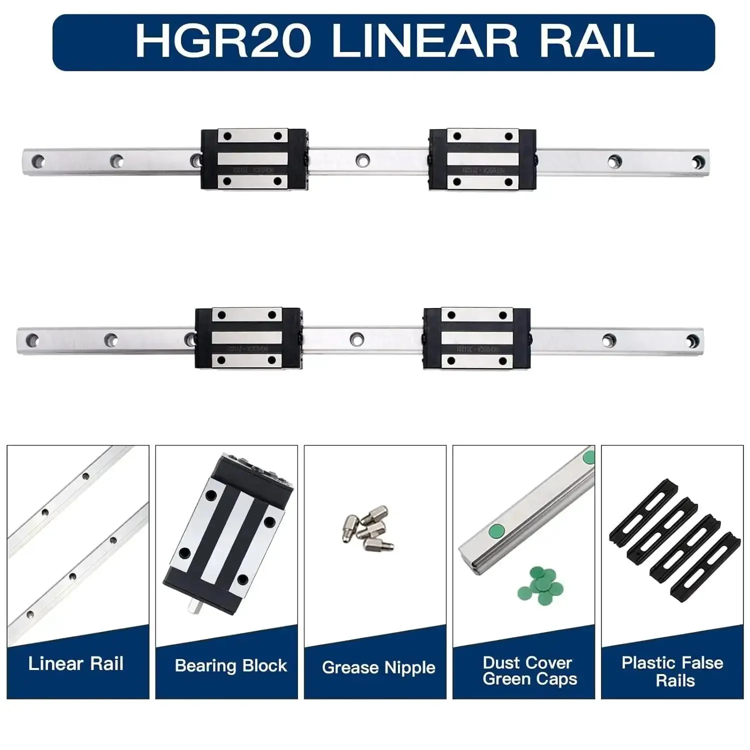 Two Pack 400mm HGR20 Linear Guide Rails With Four Bearing Blocks And One 400mm SFU1204 Ball Screw Kit With Metal Deflector Nut For Smooth Precise Motion In CNC Projects - Image 6