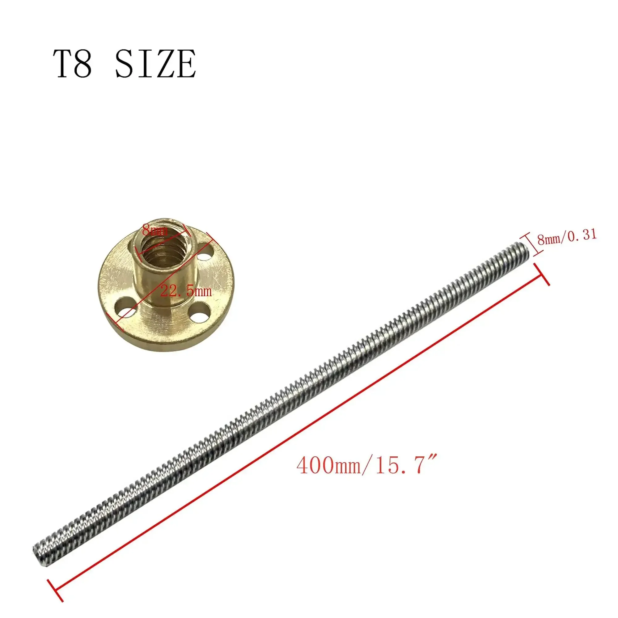Two Pack 400mm TR8X2 Lead Screws With T8 Brass Nut For 3D Printer Z Axis Acme Thread 2mm Pitch 1 Start 2mm Lead Stainless Steel 304 Rods Built To Last And Rock Solid For Ender 5 And CNC Machines - Image 4