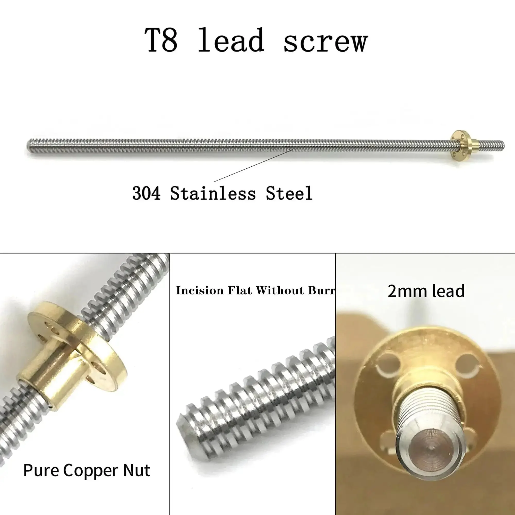 Two Pack 400mm TR8X2 Lead Screws With T8 Brass Nut For 3D Printer Z Axis Acme Thread 2mm Pitch 1 Start 2mm Lead Stainless Steel 304 Rods Built To Last And Rock Solid For Ender 5 And CNC Machines - Image 6