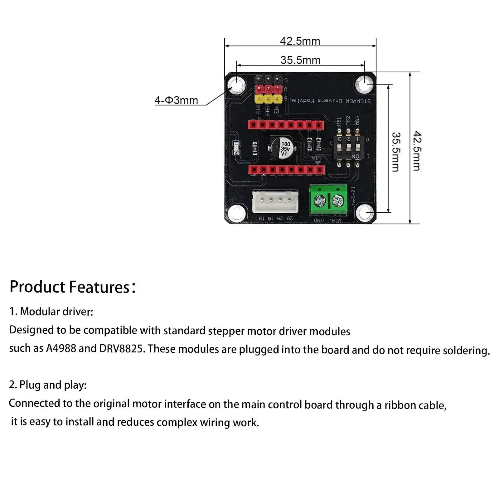 Two Pack 42 Stepper Motor Driver Expansion Boards For 3D Printers DRV8825 A4988 Compatible Shield Module With 5V Logic And 12 To 30V Input Easy Plug In Upgrade For Precise Motor Control - Image 6