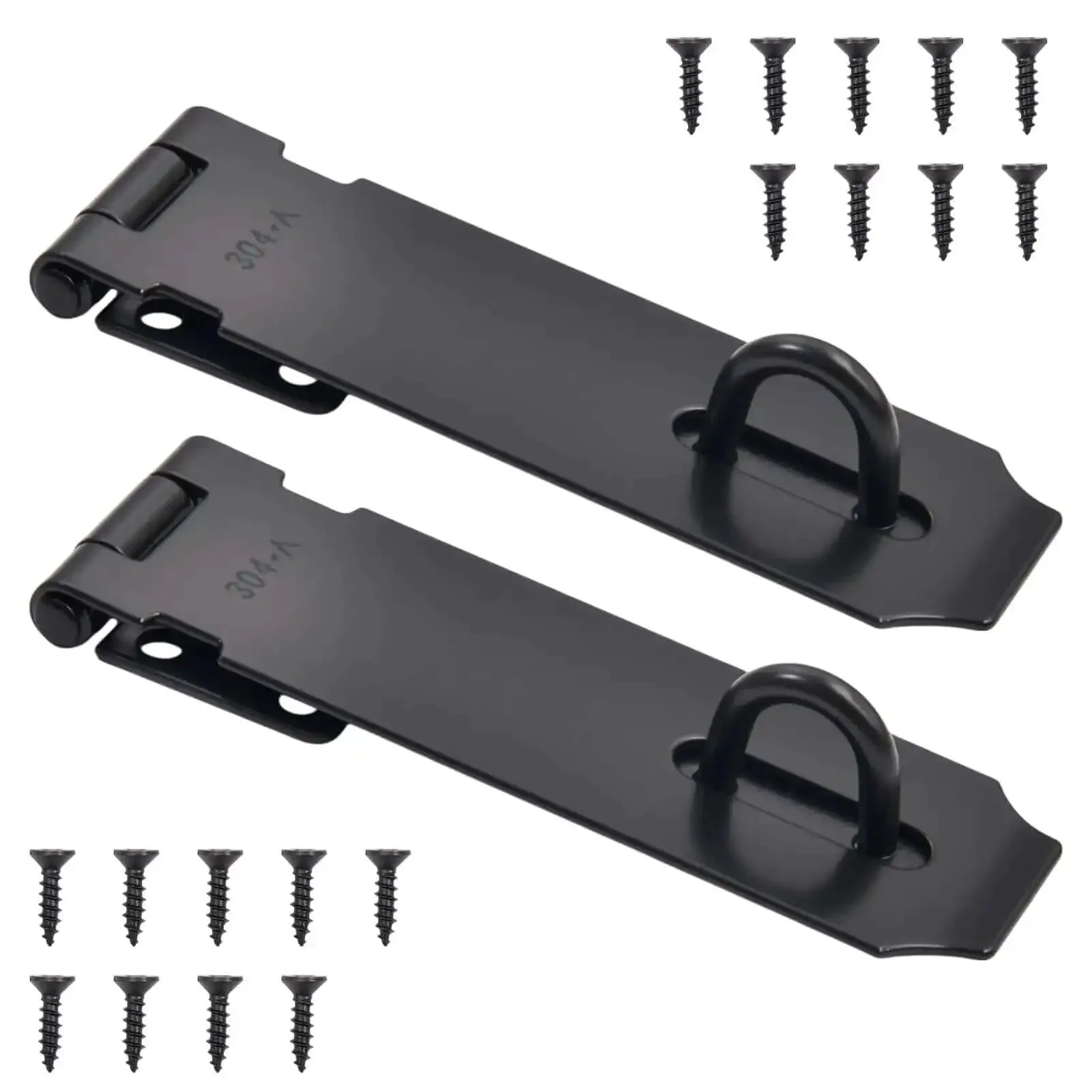 Two Pack 5 Inch Door Hasp Latch Locks 304 Stainless Steel Beefed Up Heavy Duty Gate Hinge Lock With Screws Outdoor Ready Rust Proof Anti Corrosion Black Finish Ideal For Doors Gates Cabinets Closets Fences