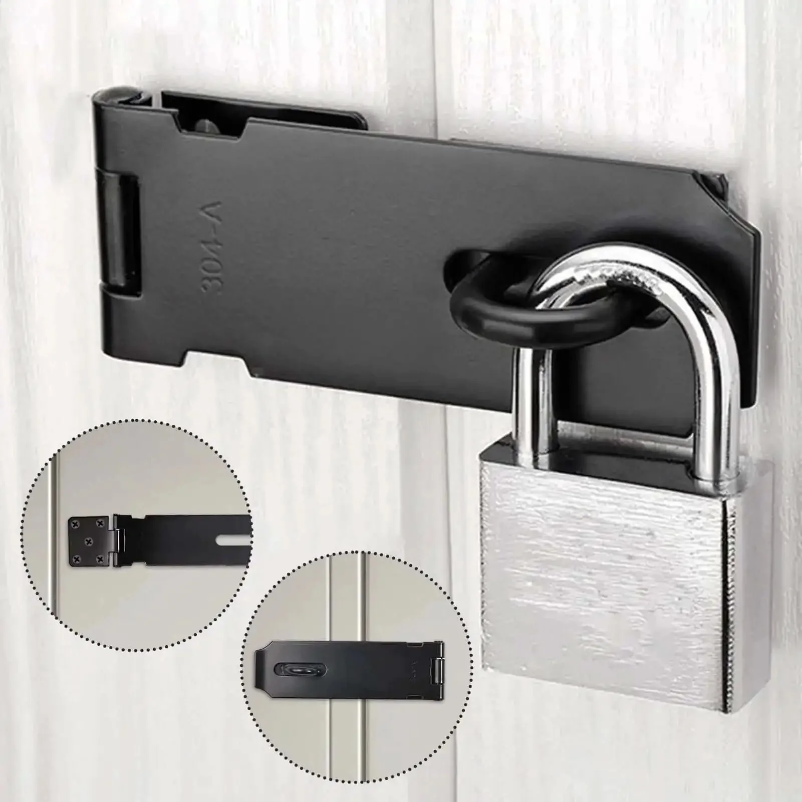 Two Pack 5 Inch Door Hasp Latch Locks 304 Stainless Steel Beefed Up Heavy Duty Gate Hinge Lock With Screws Outdoor Ready Rust Proof Anti Corrosion Black Finish Ideal For Doors Gates Cabinets Closets Fences - Image 5