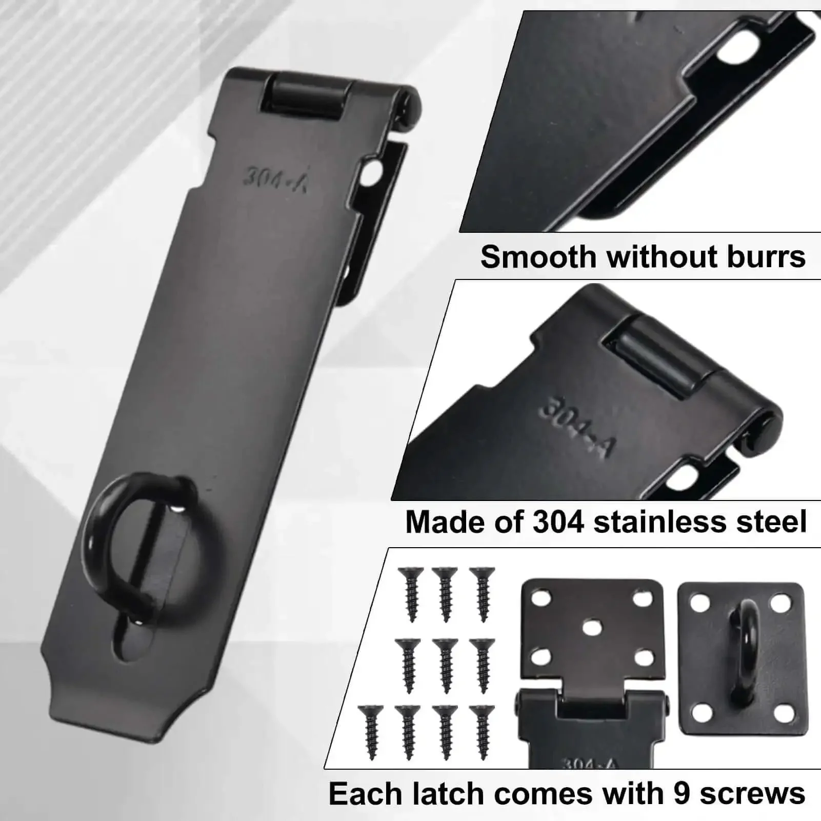 Two Pack 5 Inch Door Hasp Latch Locks 304 Stainless Steel Beefed Up Heavy Duty Gate Hinge Lock With Screws Outdoor Ready Rust Proof Anti Corrosion Black Finish Ideal For Doors Gates Cabinets Closets Fences - Image 6