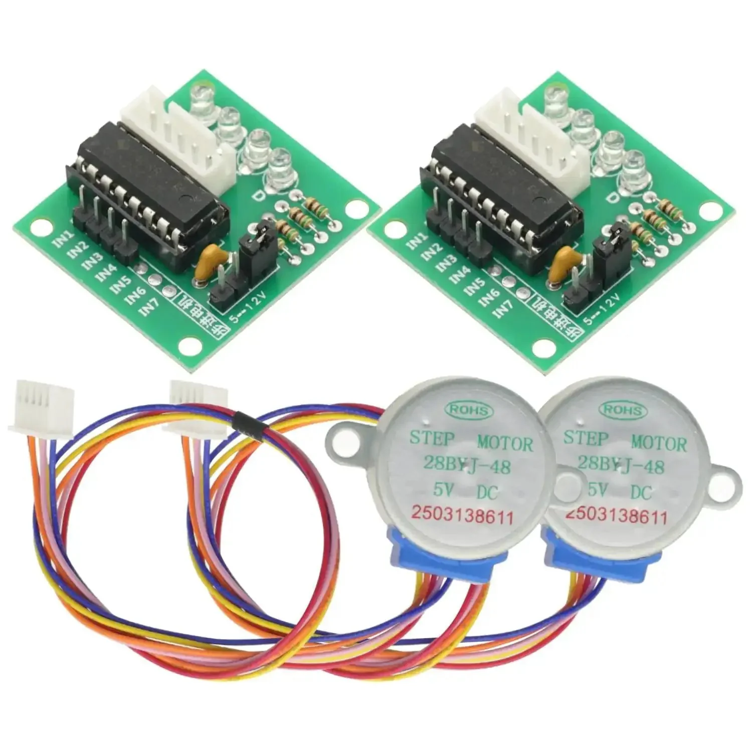 Two Pack 5V 4-Phase 28BYJ-48 DC Stepper Motor With ULN2003 Driver Board For Arduino Raspberry Pi PIC MCU DIY Projects, Perfect For Hobby Robotic Builds And Easy Motor Control