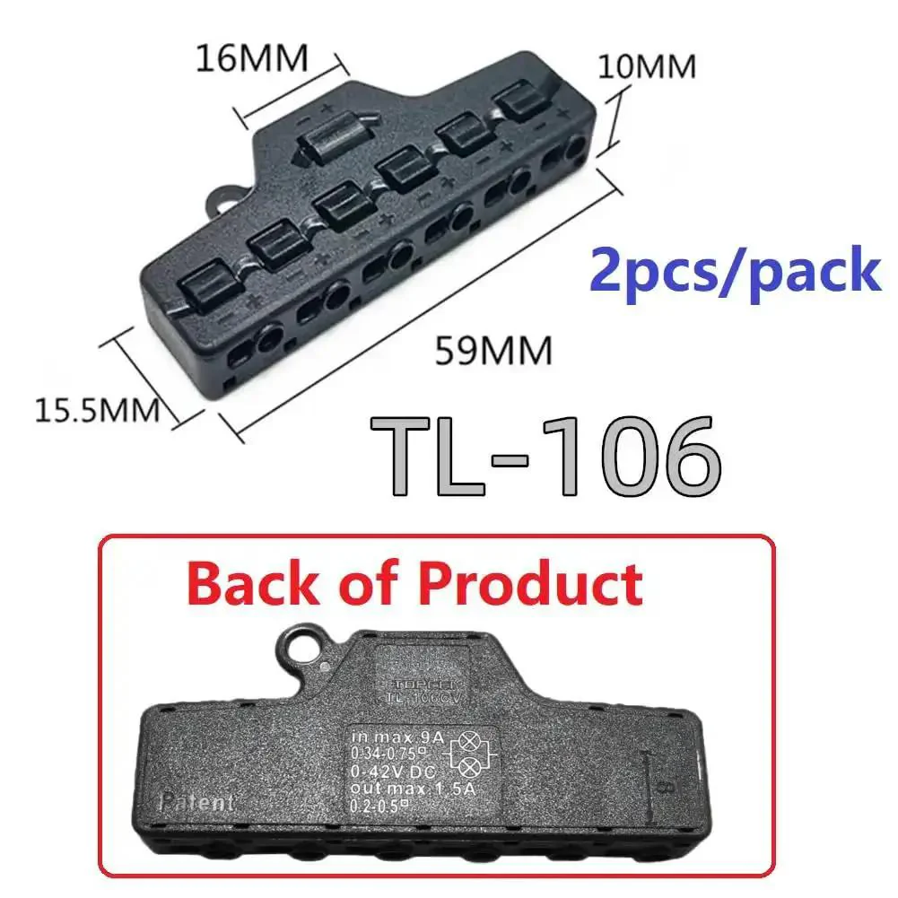 Two Pack 6 Port Wire Connector Splitter Distributor 1 In 6 Out Quick Push In Terminal Block TL-106 Parallel Constant Voltage Type Electrical Connector For LED Lighting Plug And Play Ready - Image 6