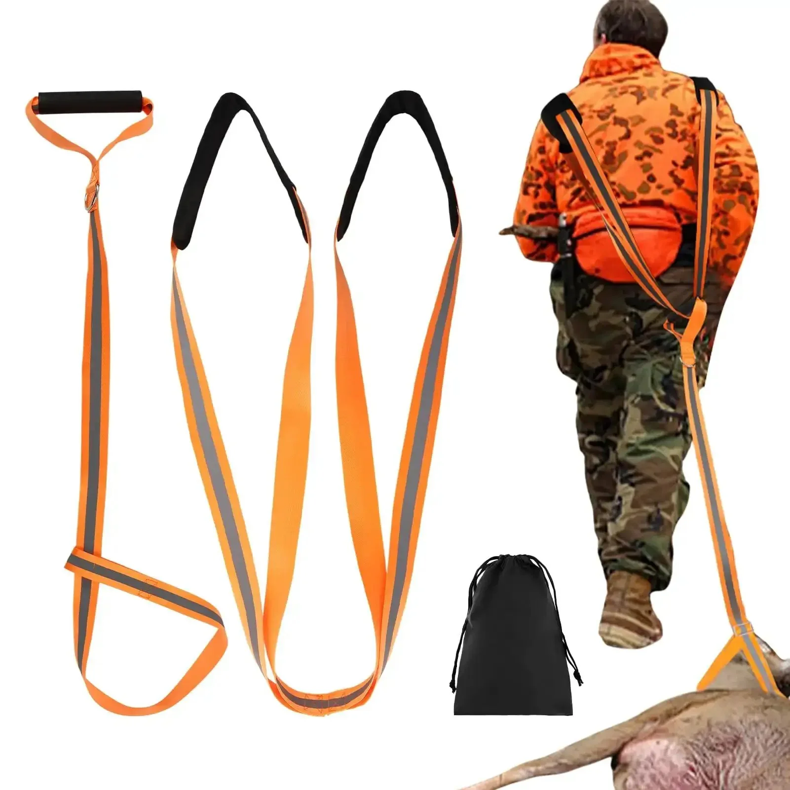 Two Pack 60 Inch Deer Drag Rope With 59 Inch Dual Harness Reflective Shoulder Straps And Storage Bag Heavy Duty 480 Lb Capacity For Hunters Huntin Gear Built For Safe Hands Free Field Retrieval Of Big Game