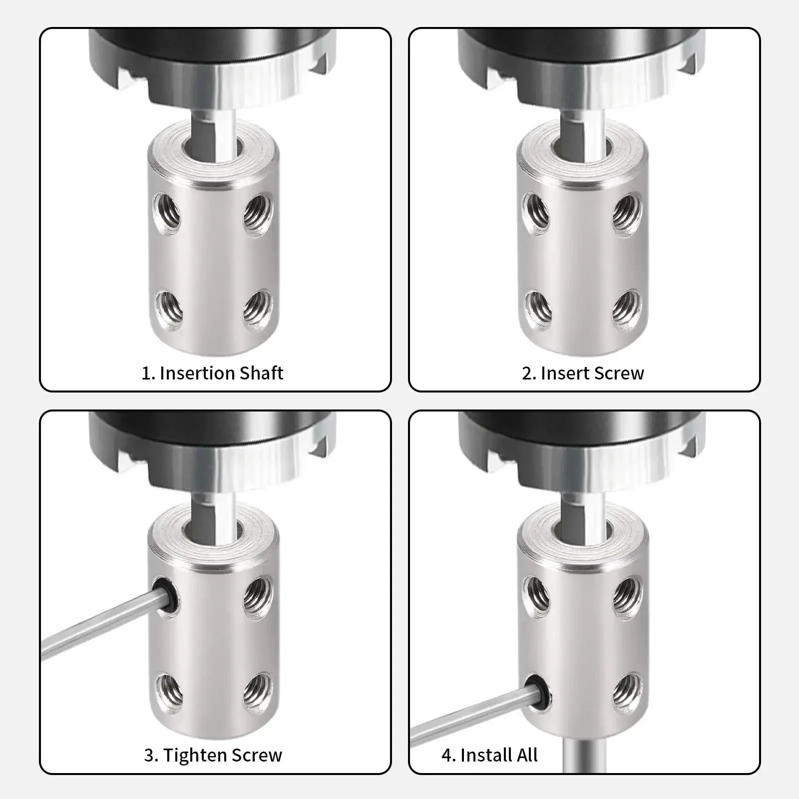 Two Pack 6.35mm To 8mm Bore Rigid Shaft Coupler With M4 Set Screws Stainless Steel For 3D Printers Motors And RC Hobby Projects Cars Planes And Boats 14mm Diameter By 22mm Length - Image 3