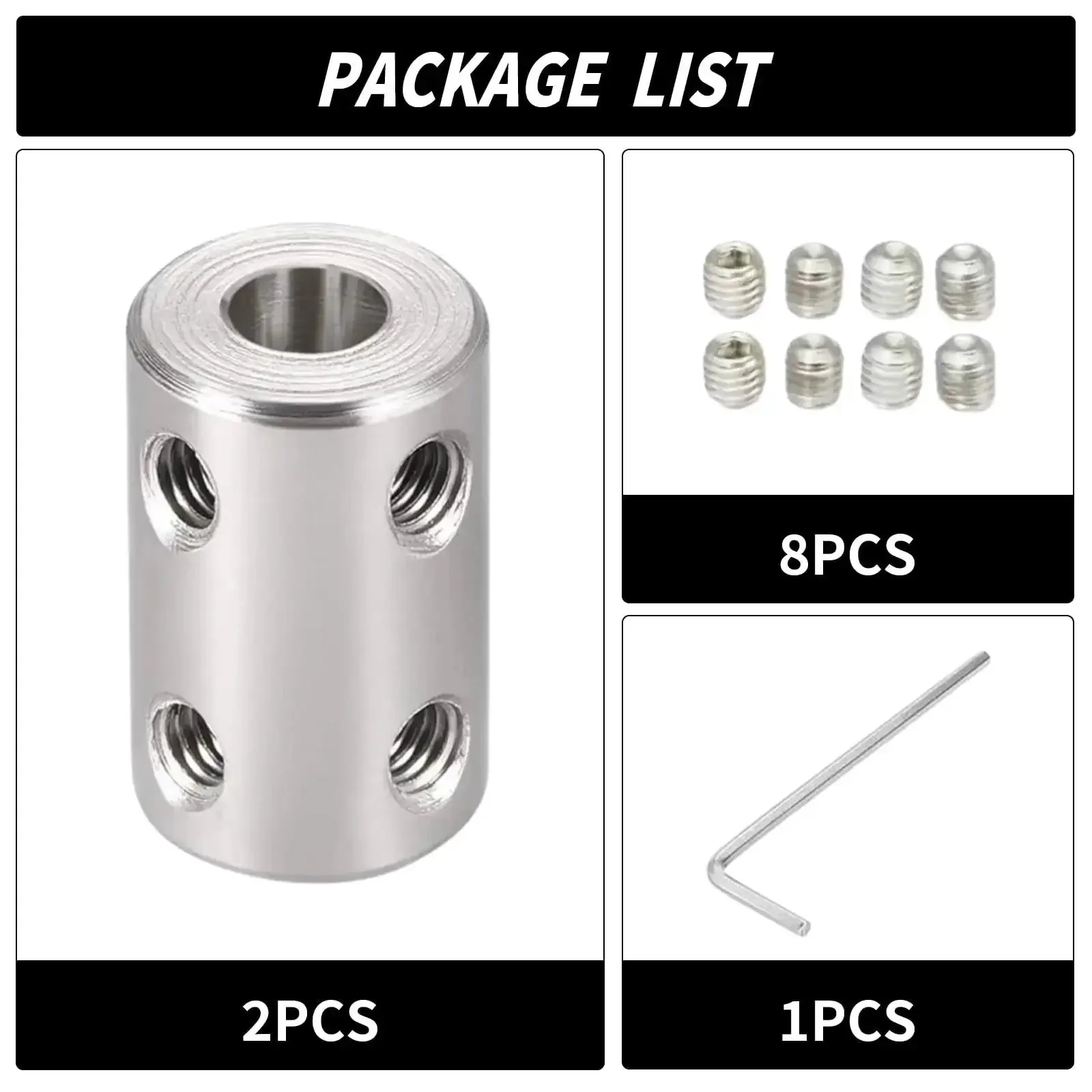 Two Pack 6.35mm To 8mm Bore Rigid Shaft Coupler With M4 Set Screws Stainless Steel For 3D Printers Motors And RC Hobby Projects Cars Planes And Boats 14mm Diameter By 22mm Length - Image 4