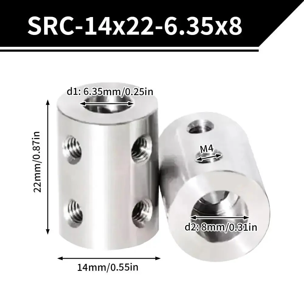 Two Pack 6.35mm To 8mm Bore Rigid Shaft Coupler With M4 Set Screws Stainless Steel For 3D Printers Motors And RC Hobby Projects Cars Planes And Boats 14mm Diameter By 22mm Length - Image 8