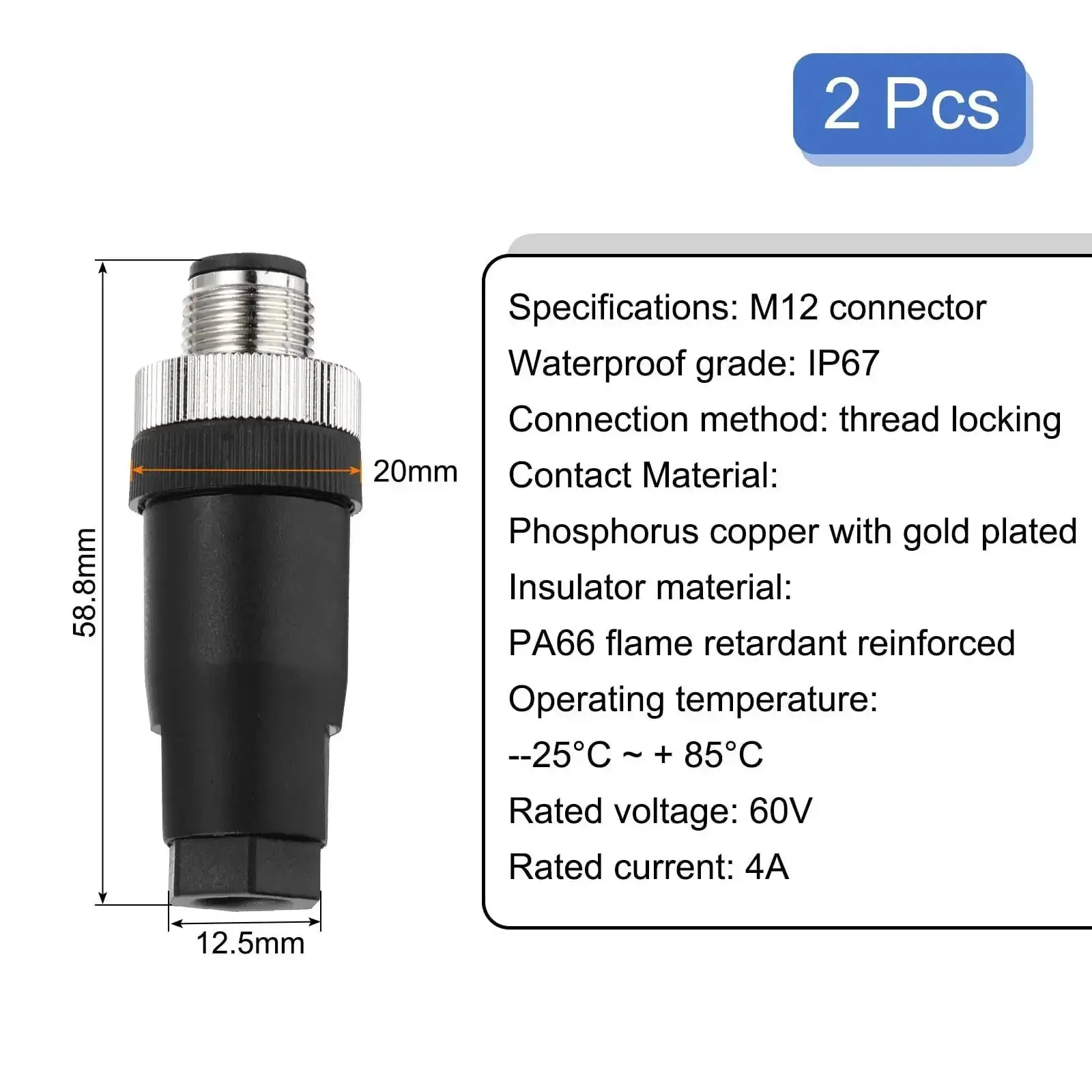 Two Pack 8 Pin M12 Male Aviation Connector Wire Plugs A Coding 12mm Circular Sensor Connector Waterproof IP67 for Cable and Industrial Equipment Pro Sensor Interface Weatherproof Durable Build - Image 6