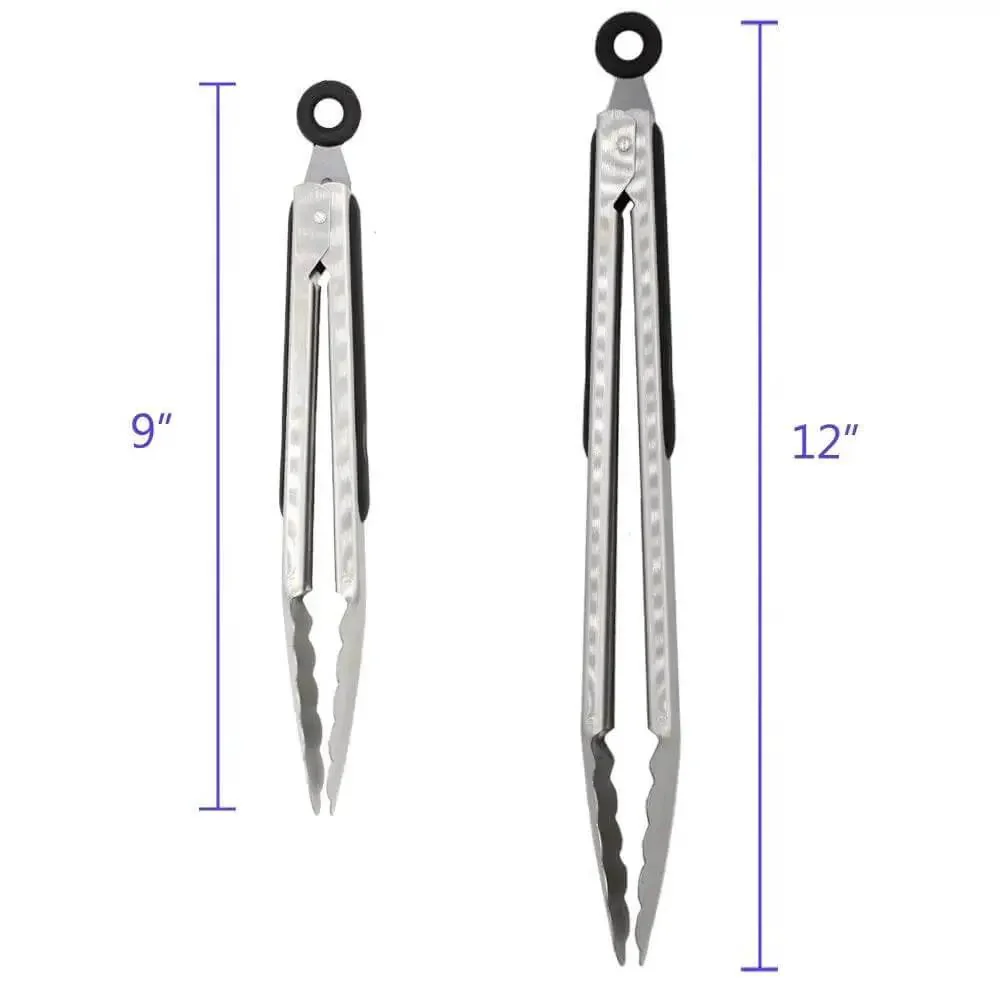 Two Pack 9 Inch And 12 Inch Stainless Steel Kitchen Tongs With Locking Mechanism Brushed Black Finish Ergonomic Grip For Grilling Sauteing And Serving - Image 7