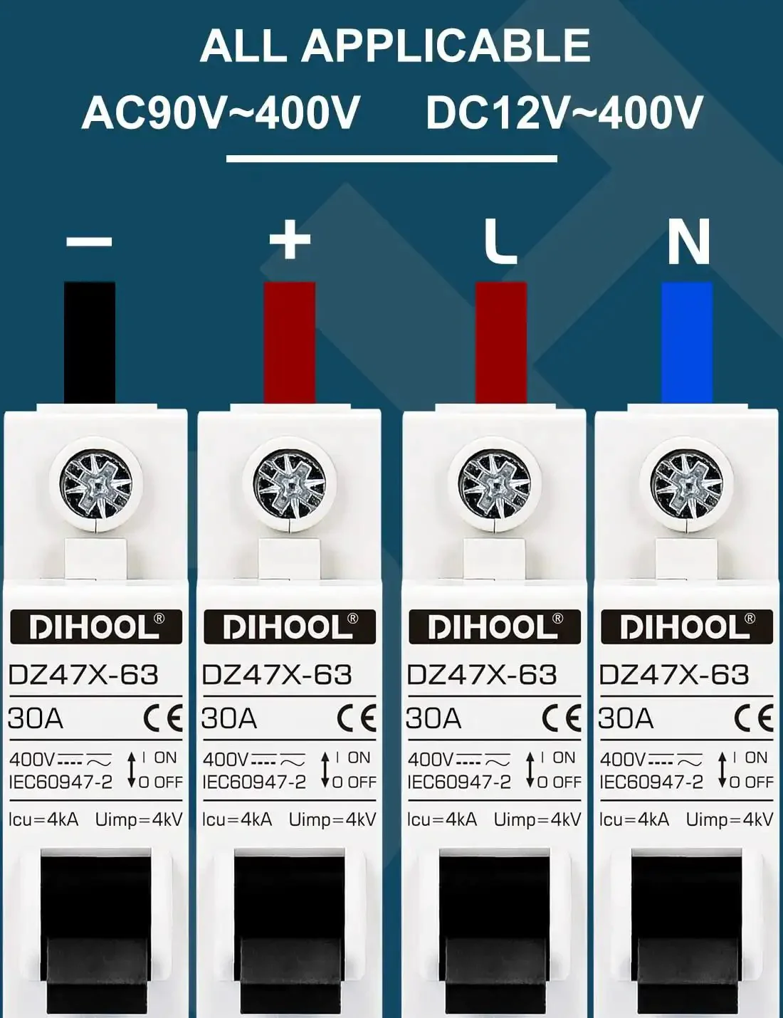 Two Pack AC DC Miniature Circuit Breakers 30 Amp Single Pole With Beefed Up Thermal Magnetic Trip For 12 To 48V DC And 90 To 480V AC Solar Disconnect Switch DIN Rail Mount RV Battery Isolator PV Array MCB - Image 6