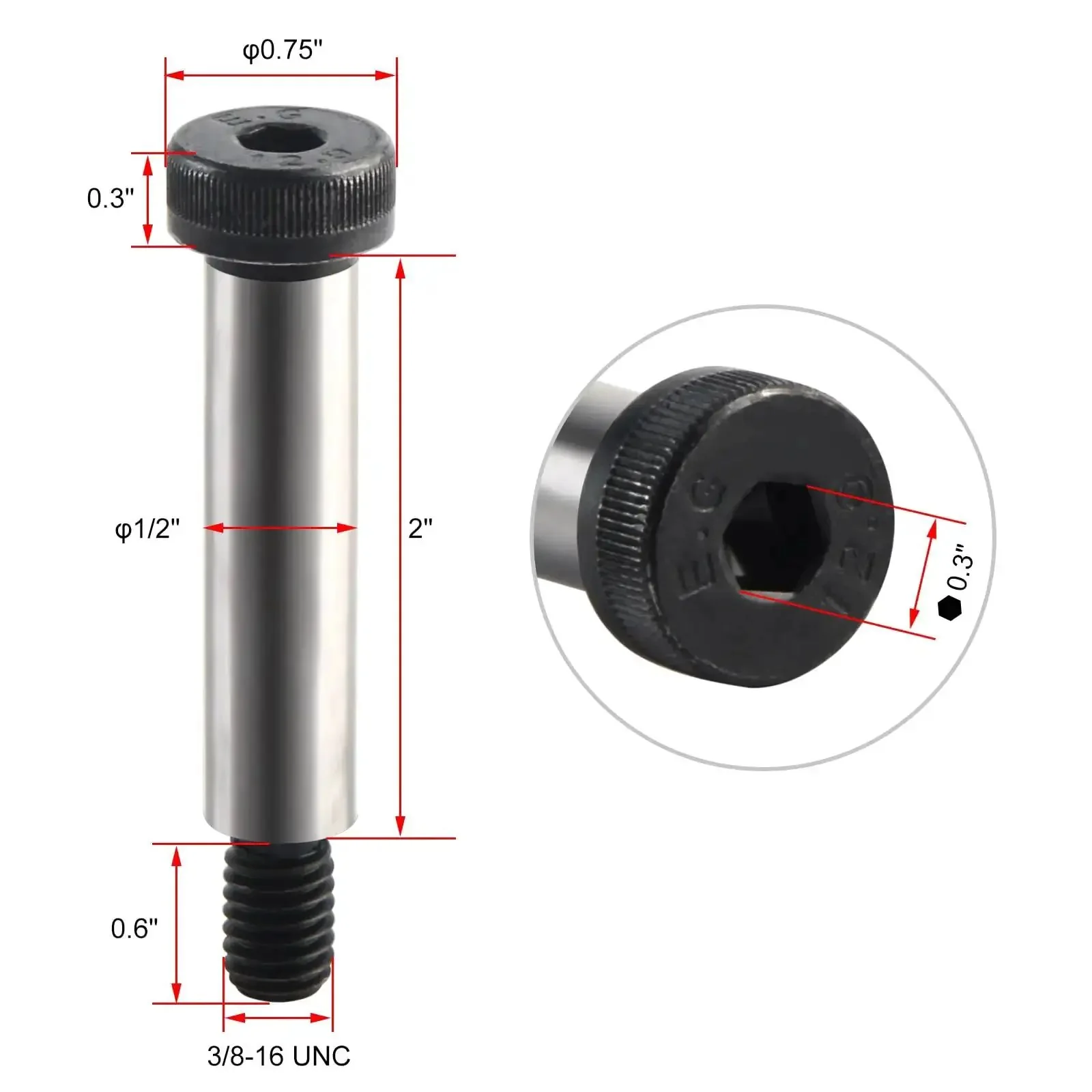 Two Pack Alloy Steel Shoulder Bolts With Half Inch Shoulder Diameter And Two Inch Length, Three Eighths UNC Thread, Hex Socket Head, Built To Last Tough As Nails Fasteners For Machinery, Corrosion Resistant And Precision Alignment - Image 6