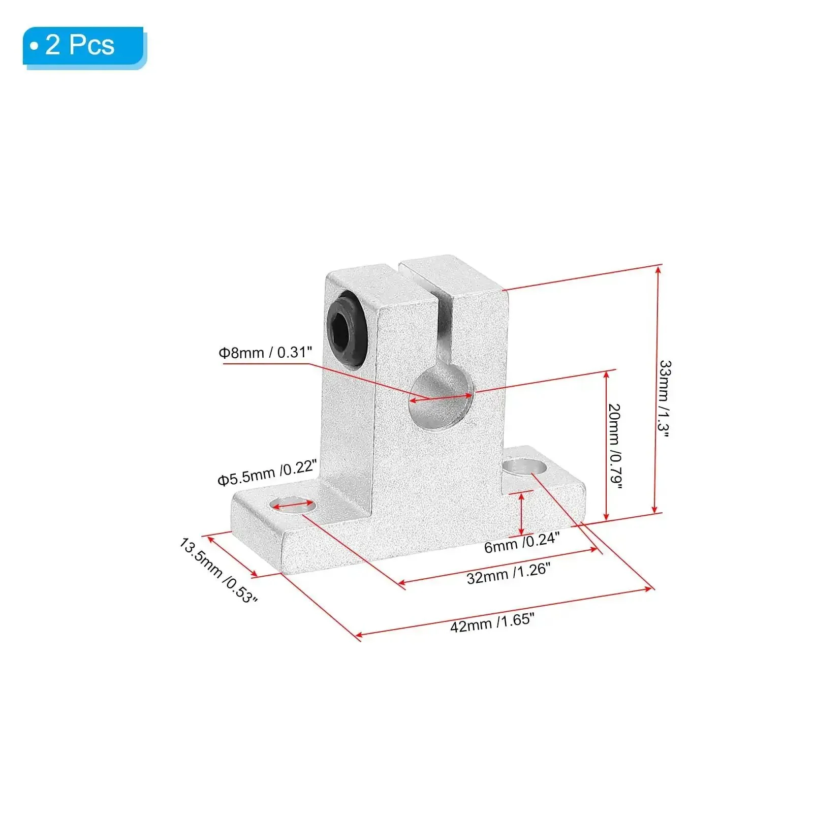 Two Pack Aluminum Linear Motion Rod Rail Clamp Guides For 8mm Shafts, Rig Ready Lightweight CNC Rails, Durable Mounts, Precision Fit, Smooth Sliding, 42x13.5x33mm Size With 5.5mm Mount Holes - Image 6