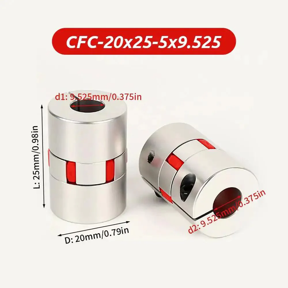 Two Pack Aluminum Plum Flexible Shaft Couplings, 20mm Diameter, 25mm Long, Bore 5mm to 9.525mm, Smooth Vibration Damping and Misalignment Handling for 3D Printers, Servo Motors, and CNC Machines - Image 7