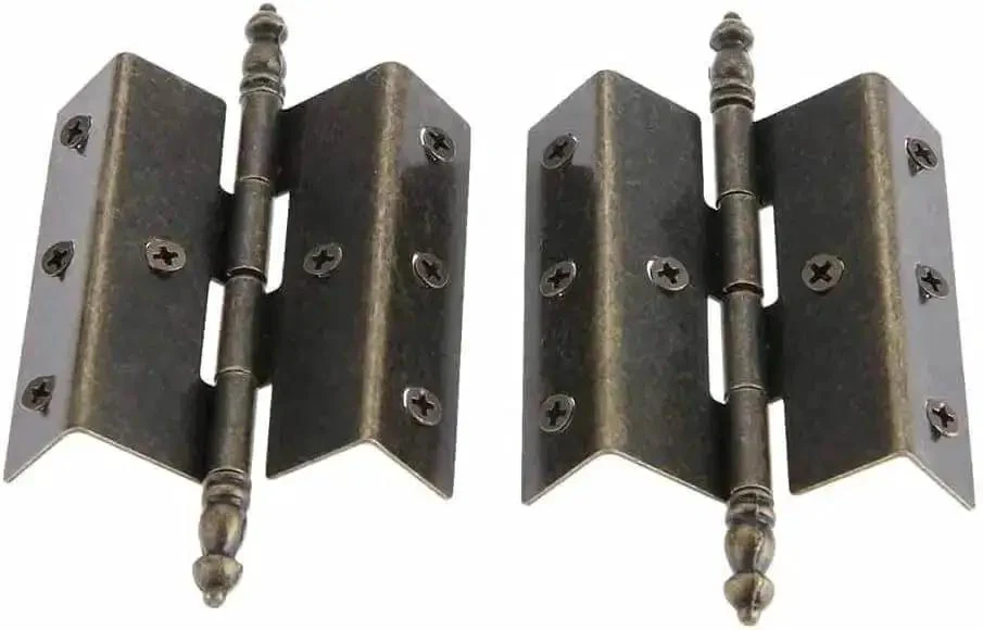 Two Pack Antique Bronze Cabinet Door Hinge Set Crown Style For Vintage Jewelry Boxes And Wooden Cabinets 55 By 51 Millimeter 8 Hole Mount Zinc Alloy Decor Furniture Fittings