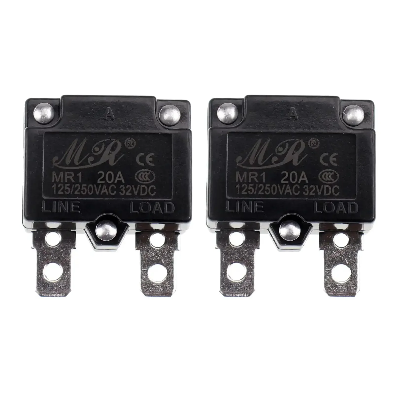 Two Pack Auto Reset Thermal Circuit Breaker 20A 125/250V AC 32V DC Overload Protector Switch Relay Fuse Compact Single Pole Power Guard For Home Workshop And DIY Electronics Projects
