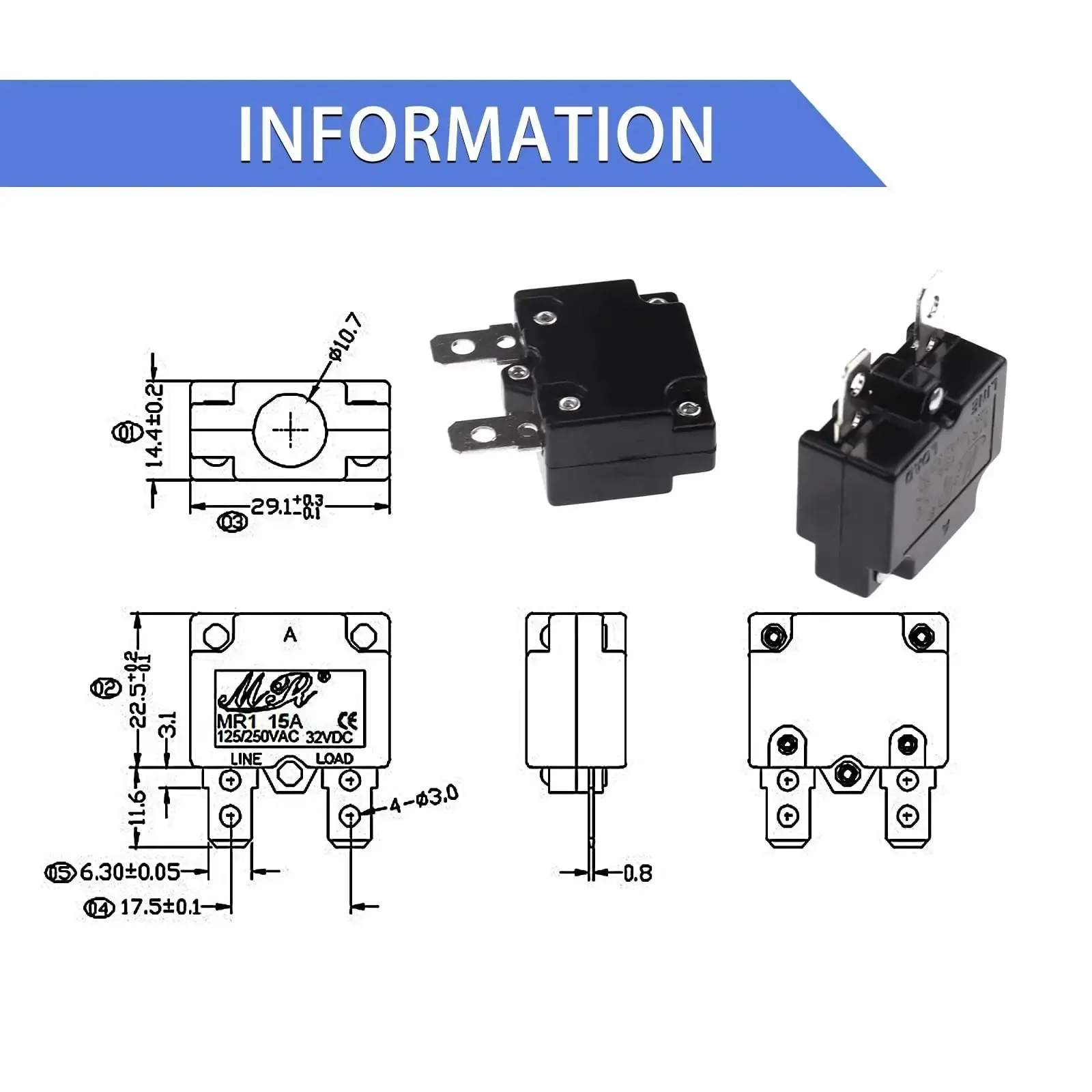 Two Pack Auto Reset Thermal Circuit Breaker 20A 125/250V AC 32V DC Overload Protector Switch Relay Fuse Compact Single Pole Power Guard For Home Workshop And DIY Electronics Projects - Image 3