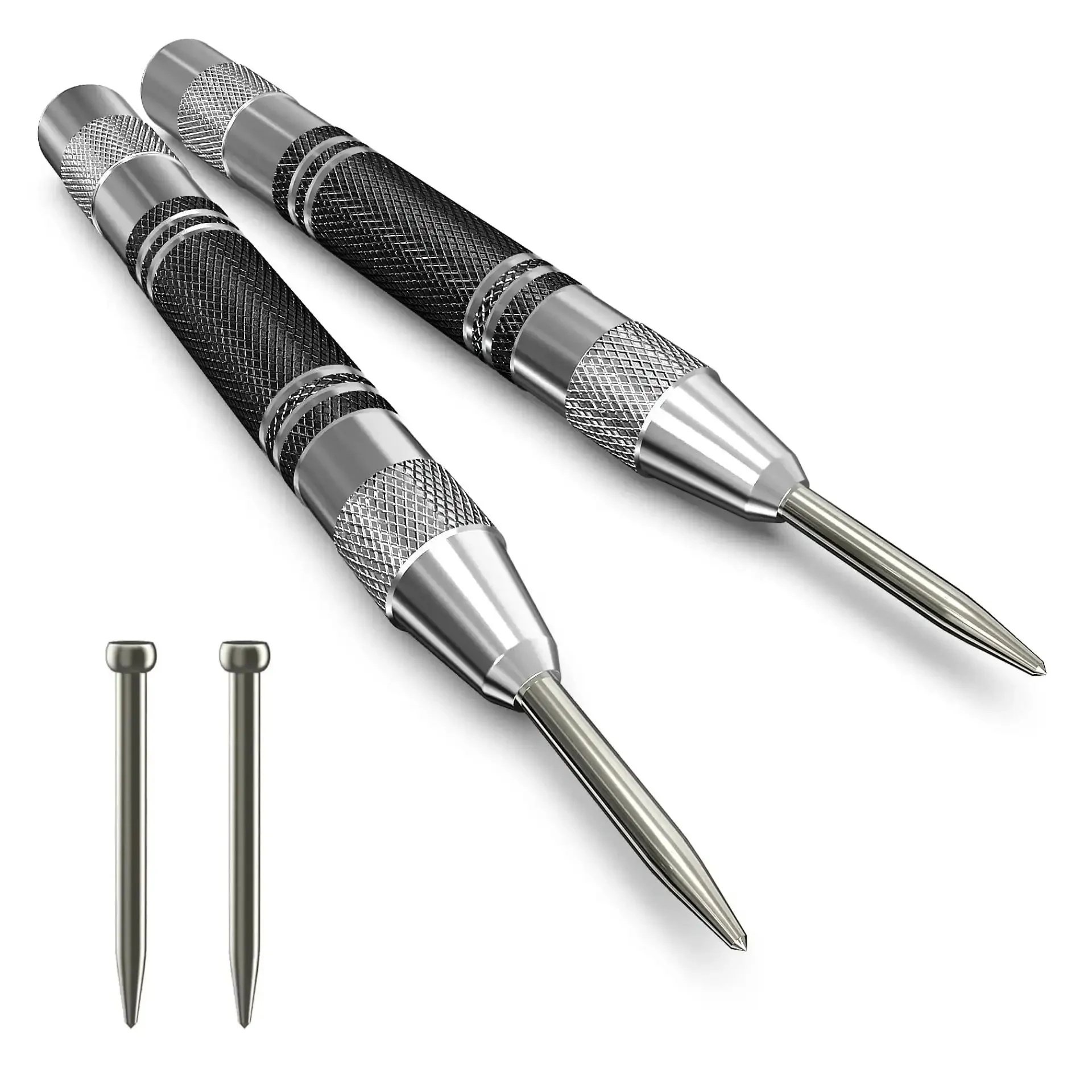 Two Pack Automatic Center Punch 5-Inch Built Tough Steel Spring-Loaded Center Hole Punch With Adjustable Tension Tool For Metal, Wood, Glass, Plastic And More - Image 2
