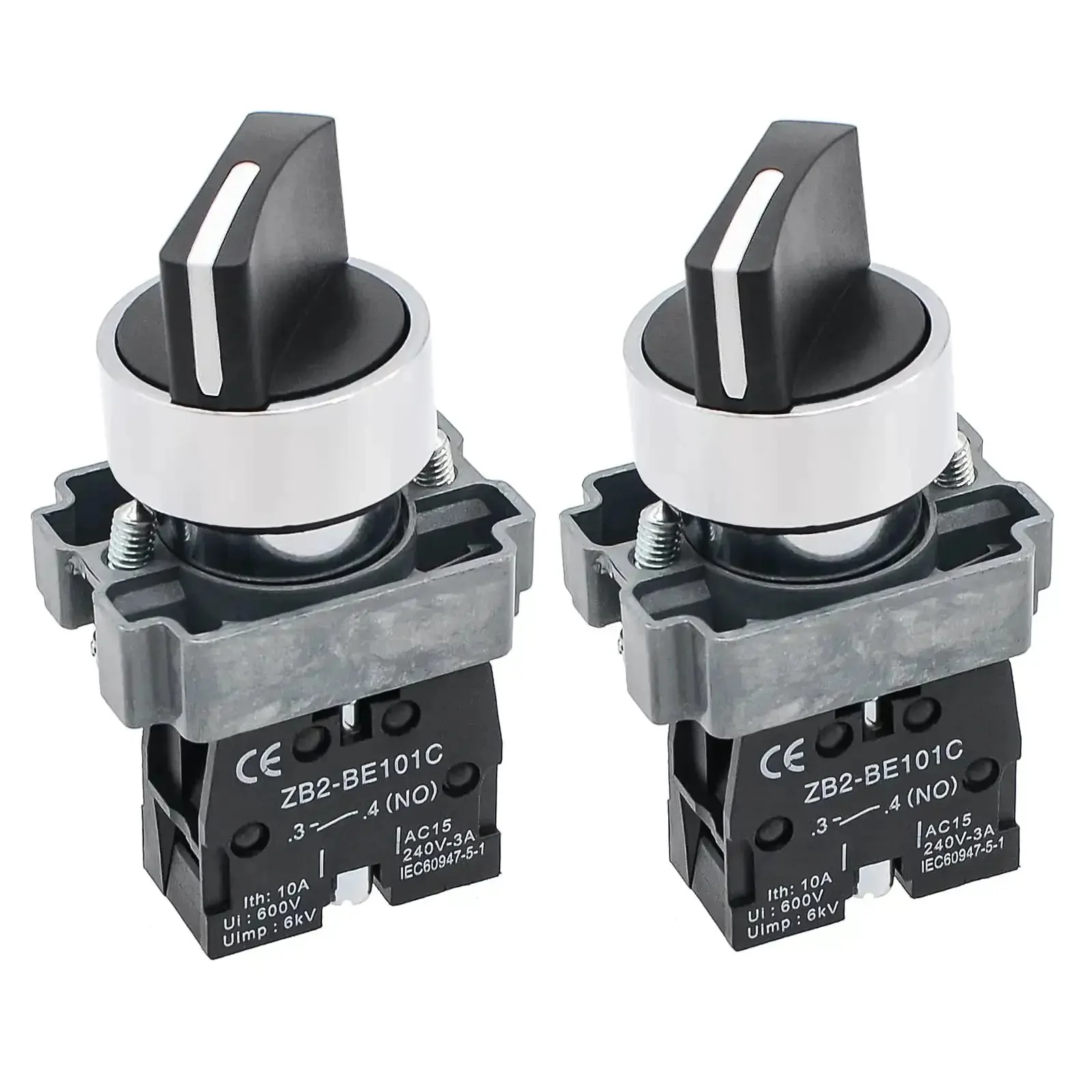 Two Pack Beefy Metal Head Selector Switch 2 Position 1NO 10A 600V Industrial Toggle Switch With 6kV Impulse AC15 240V 3A CE Approved For Tough Electrical Projects