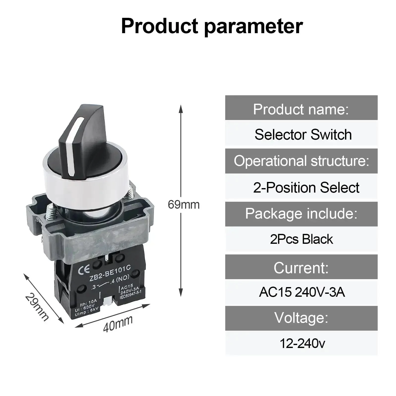 Two Pack Beefy Metal Head Selector Switch 2 Position 1NO 10A 600V Industrial Toggle Switch With 6kV Impulse AC15 240V 3A CE Approved For Tough Electrical Projects - Image 2