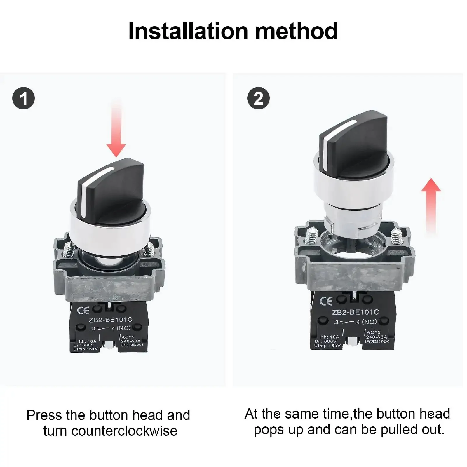 Two Pack Beefy Metal Head Selector Switch 2 Position 1NO 10A 600V Industrial Toggle Switch With 6kV Impulse AC15 240V 3A CE Approved For Tough Electrical Projects - Image 3