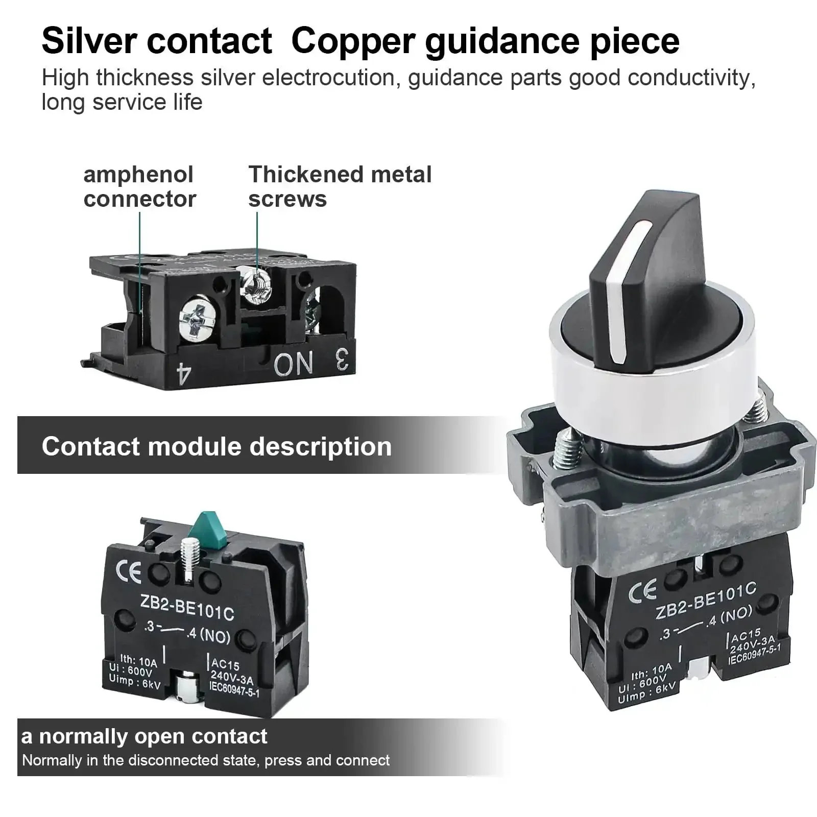 Two Pack Beefy Metal Head Selector Switch 2 Position 1NO 10A 600V Industrial Toggle Switch With 6kV Impulse AC15 240V 3A CE Approved For Tough Electrical Projects - Image 4