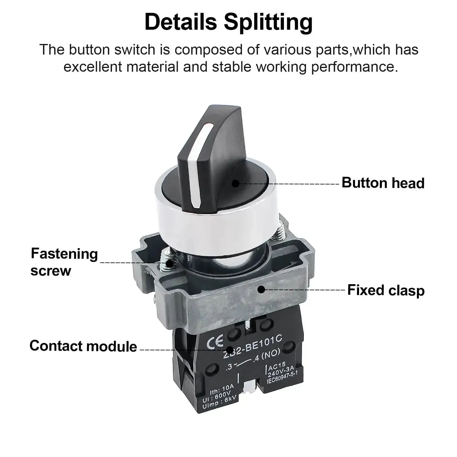Two Pack Beefy Metal Head Selector Switch 2 Position 1NO 10A 600V Industrial Toggle Switch With 6kV Impulse AC15 240V 3A CE Approved For Tough Electrical Projects - Image 6