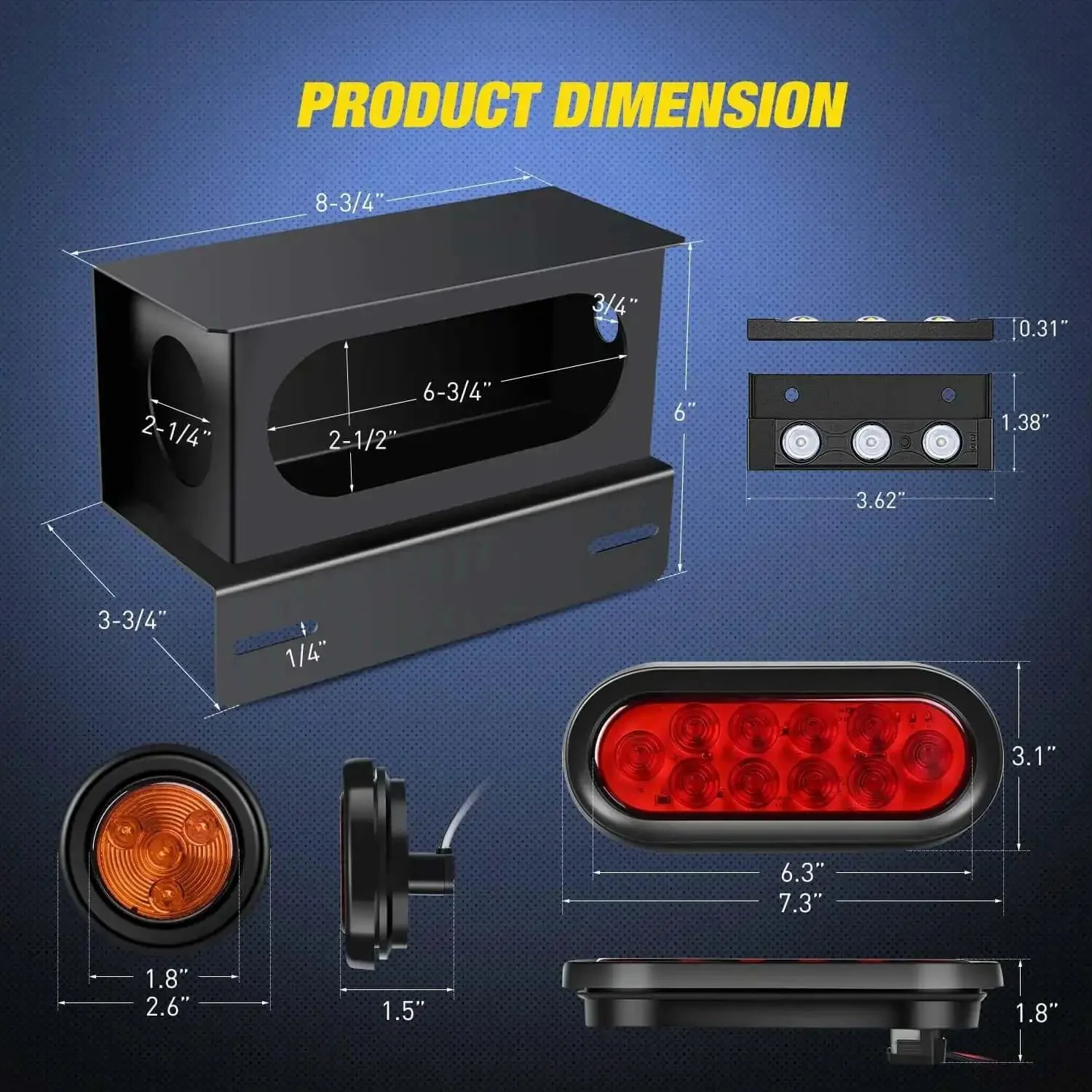 Two Pack Beefy Steel Trailer Light Boxes Housing Kit With 6 Inch Oval Red Tail Lights And 2 Inch Round Amber Side Markers Plus 3 LED License Plate Lighting With Stop Turn Tail Lighting And Grommet Plugs For Easy Weld Or Bolt Mount - Image 7