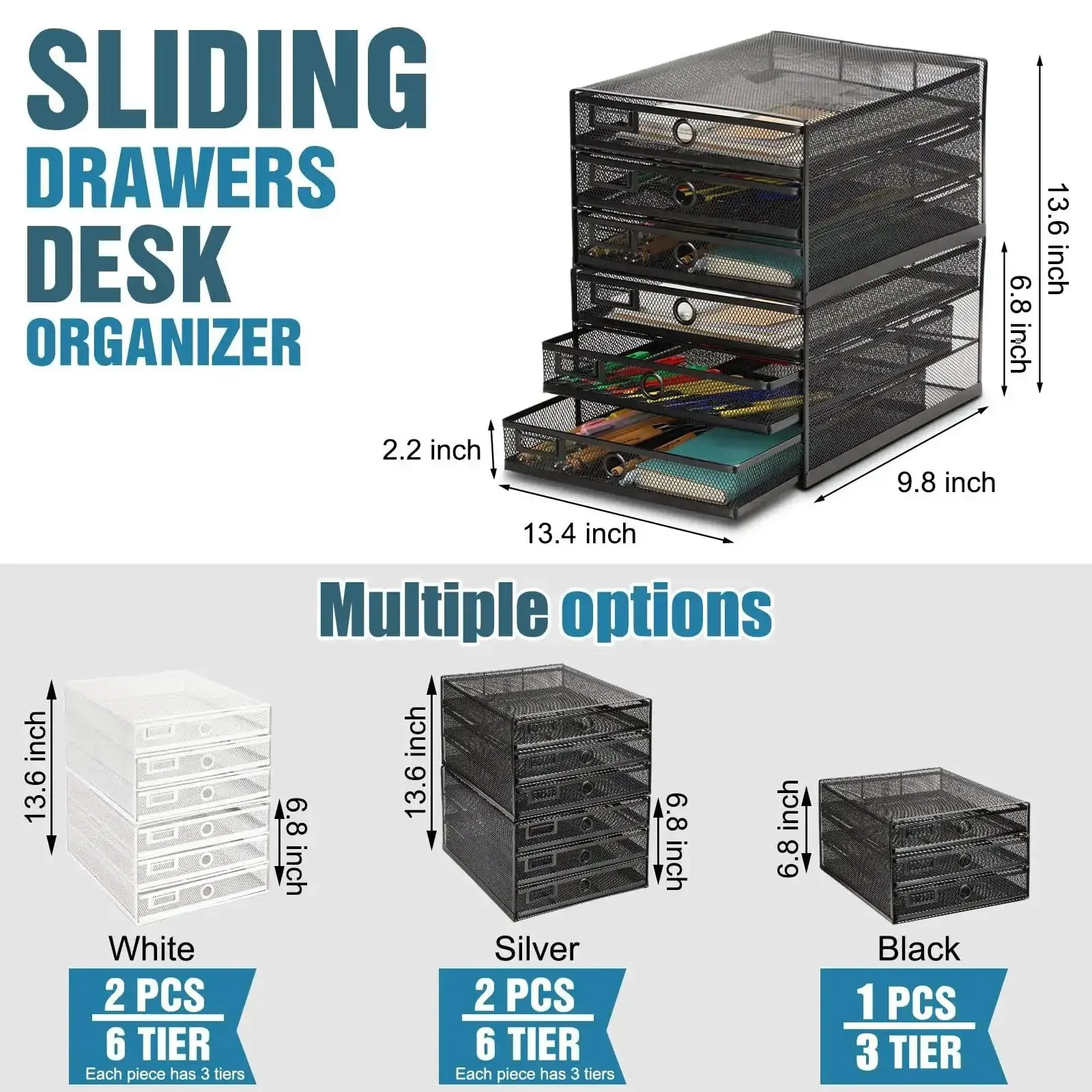 Two Pack Black 3 Tier Wire Mesh Desk Organizer With Drawers Stackable File Sorter And Paper Tray For Home Office Holds A4 And Letter Sized Paper Office Accessories Back To School Workhorse - Image 6