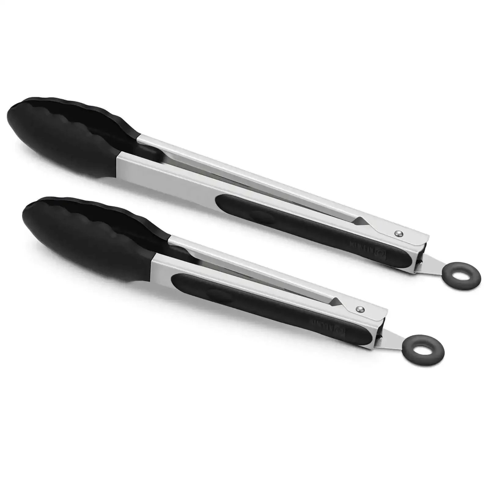 Two Pack Black Kitchen Tongs Set Pro Grade Silicone BPA Free Nonstick Stainless Steel BBQ Grilling Tongs With Locking Mechanism 9 Inch And 12 Inch Non Slip Handles Heat Resistant Up To 500 Degrees