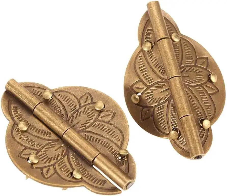 Two Pack Brass Wooden Jewelry Box Cabinet Door Embossed Decorative Hinge For Vintage Retro Furniture Hardware Durable Mounting Hinge For Closet Cupboard Shoe Cabinet And More Easy Installation