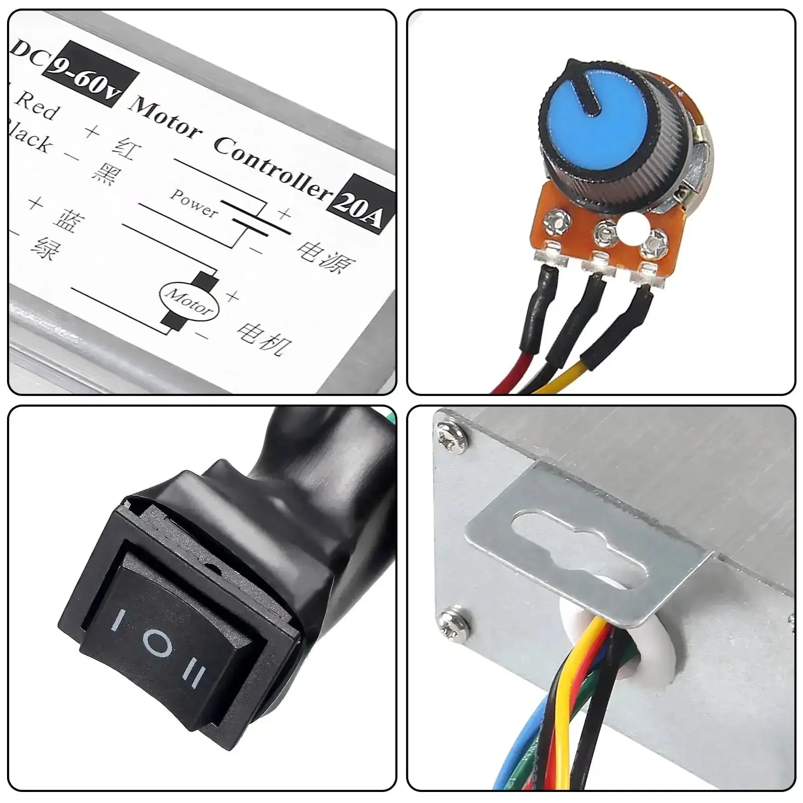 Two Pack DC Motor Speed Controller For Brush Motors, PWM Regulator With Dimmer, Switch And Knob, 9V To 60V Input, 0 To 20A Output, Up To 1200W, Works With 12V 24V 36V 48V And 60V DC Motors, Easy Dim And Speed Control - Image 5