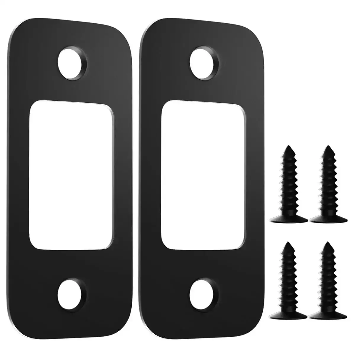 Two Pack Deadbolt Strike Plate With Backplate, 1 Inch By 2.25 Inch Round Corner Door Strike Plate In Matte Black, Built Tough Heavy Duty Door Hardware For Extra Security And Door Protection