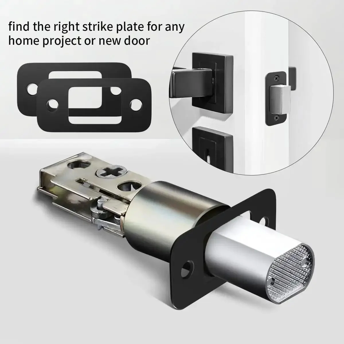 Two Pack Deadbolt Strike Plate With Backplate, 1 Inch By 2.25 Inch Round Corner Door Strike Plate In Matte Black, Built Tough Heavy Duty Door Hardware For Extra Security And Door Protection - Image 2
