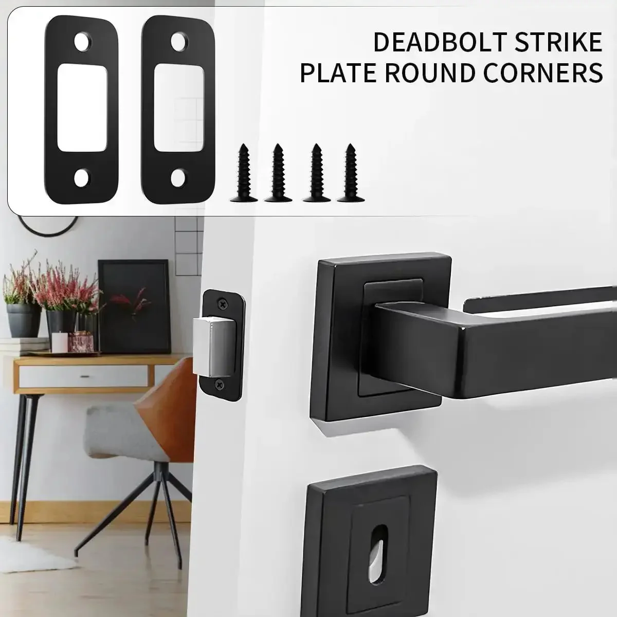 Two Pack Deadbolt Strike Plate With Backplate, 1 Inch By 2.25 Inch Round Corner Door Strike Plate In Matte Black, Built Tough Heavy Duty Door Hardware For Extra Security And Door Protection - Image 4
