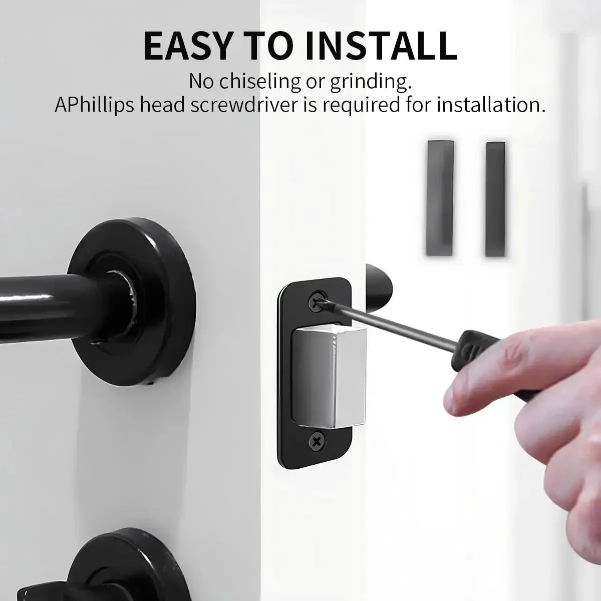 Two Pack Deadbolt Strike Plate With Backplate, 1 Inch By 2.25 Inch Round Corner Door Strike Plate In Matte Black, Built Tough Heavy Duty Door Hardware For Extra Security And Door Protection - Image 5