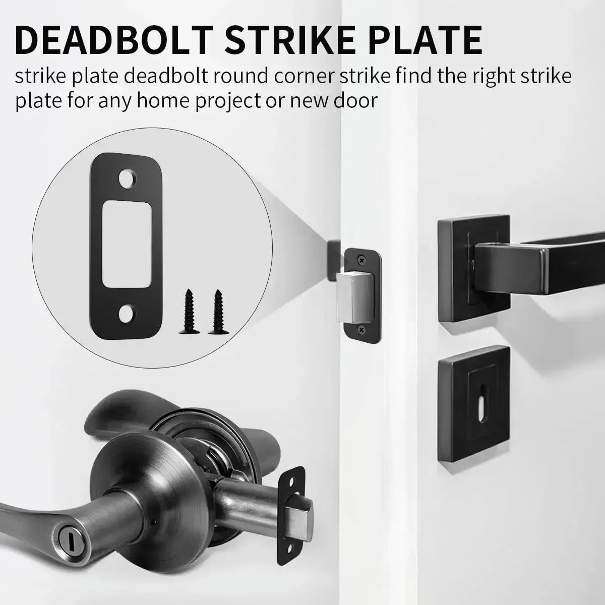 Two Pack Deadbolt Strike Plate With Backplate, 1 Inch By 2.25 Inch Round Corner Door Strike Plate In Matte Black, Built Tough Heavy Duty Door Hardware For Extra Security And Door Protection - Image 6
