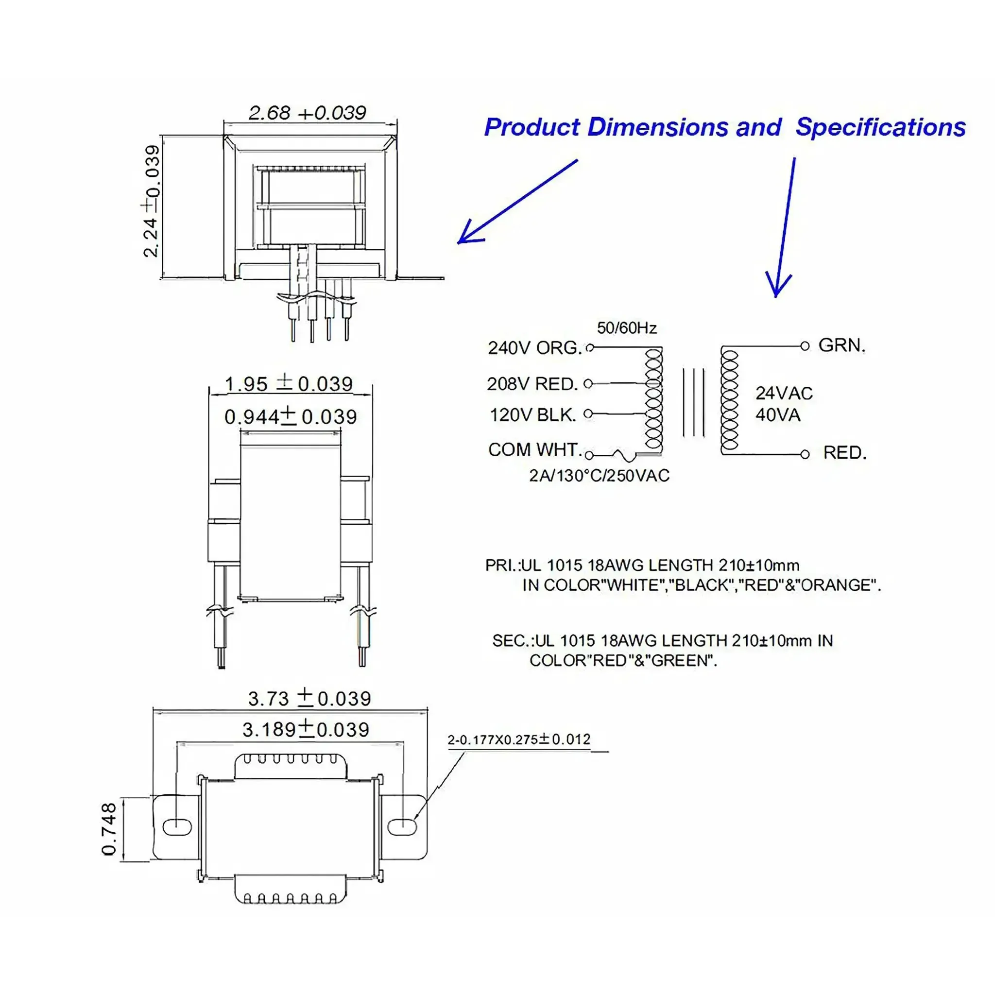 Two Pack EI Isolation Transformer For HVAC Controls 120/208/240V Primary 24V Secondary 40 VA Class 2 With Foot Mount Replacement For Jard 4031F Packard 42440 Gemline Easy Install - Image 9
