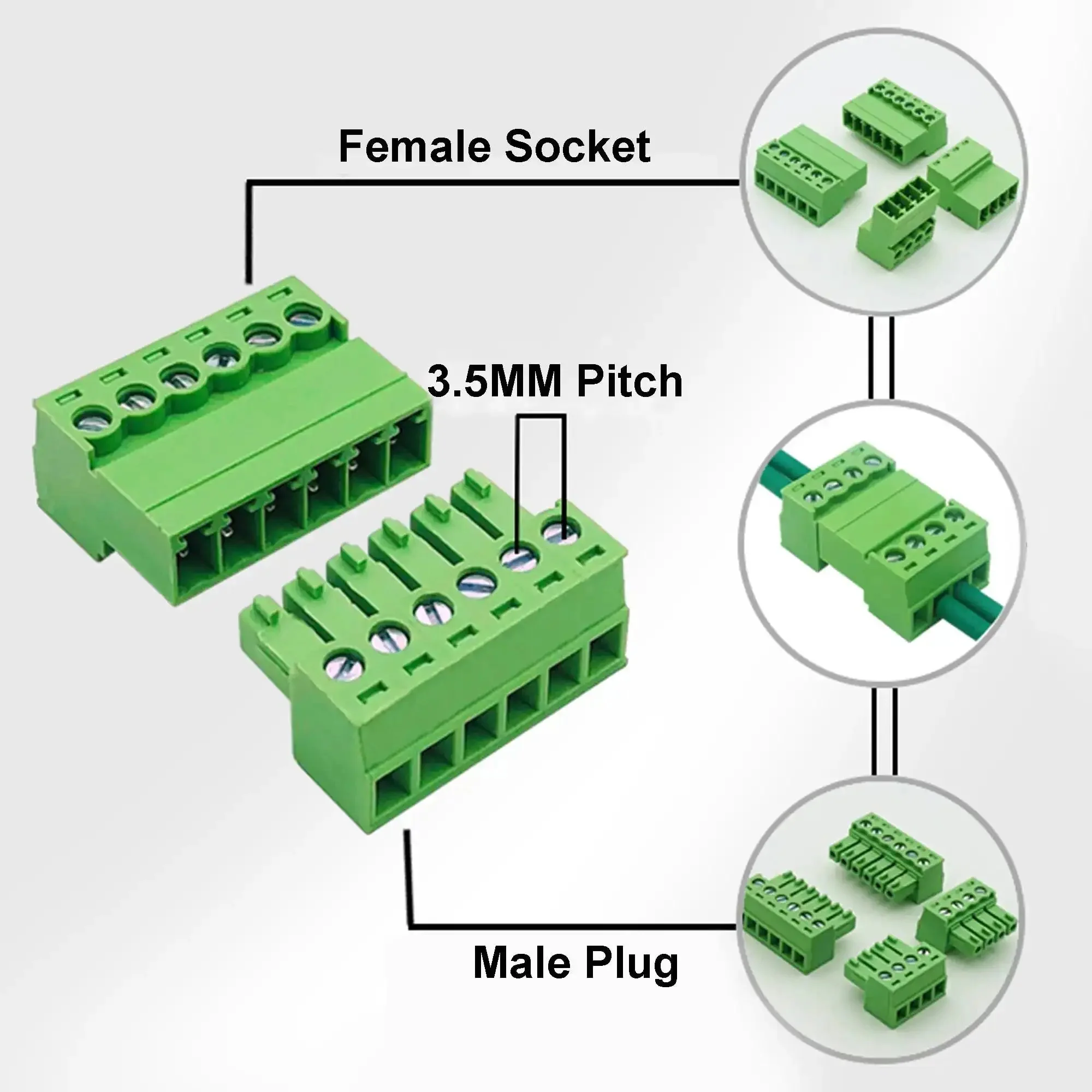 Two Pack Eight Pin Three Point Five Millimeter Pitch Screw Terminal Block Connector Plug And Play Quick Male And Female Phoenix Type For 28 To 16 AWG Wires 300V 8A Rated - Image 8